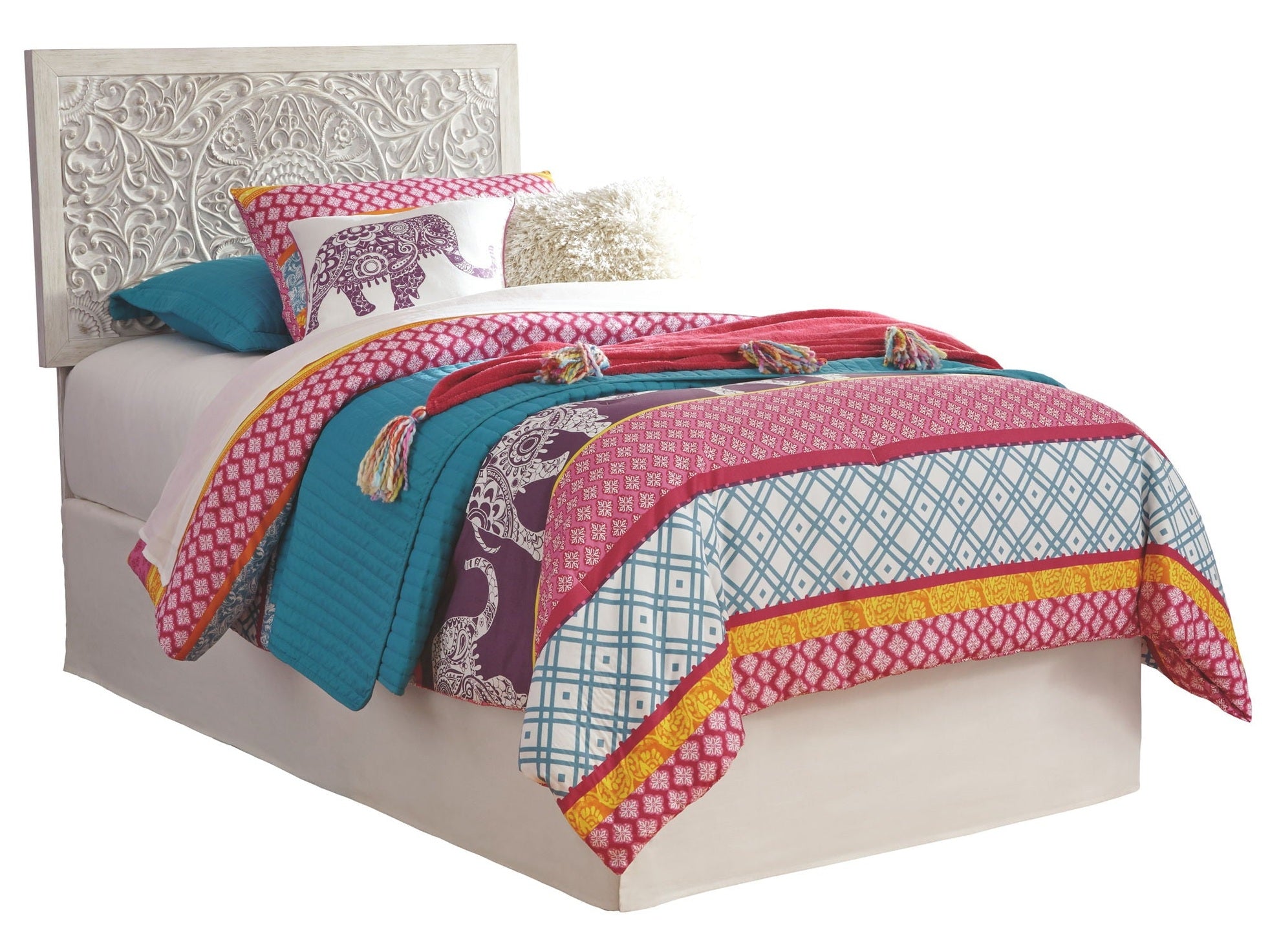 Paxberry - Twin Panel Headboard with Bolt on Bed Frame - Whitewash