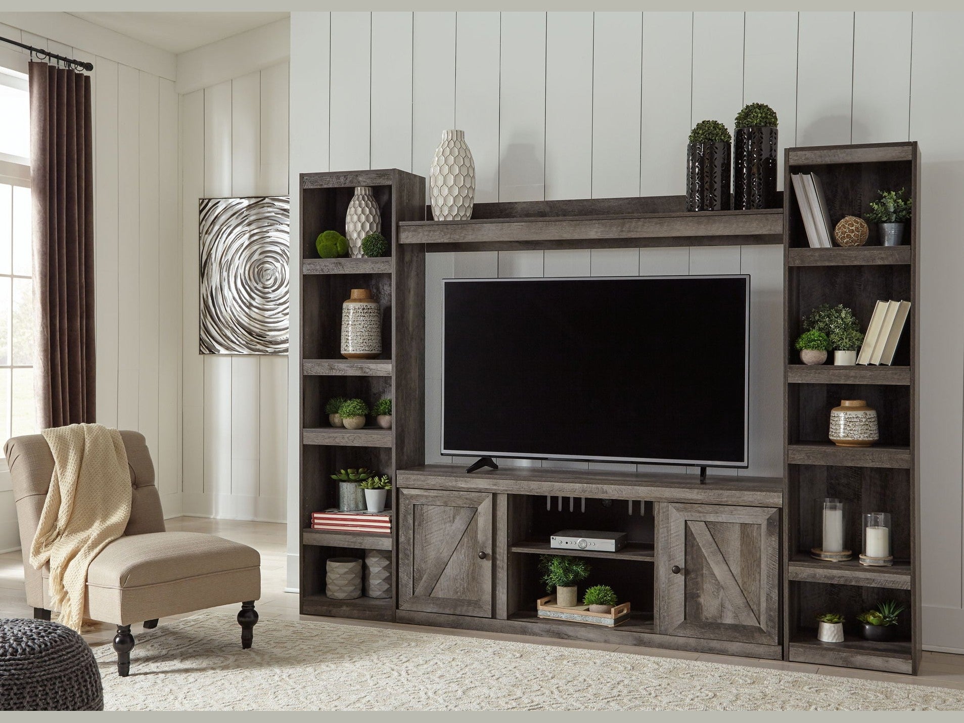 Wynnlow - 4-Piece Entertainment Center With LG TV Stand W/Fireplace Option - Gray