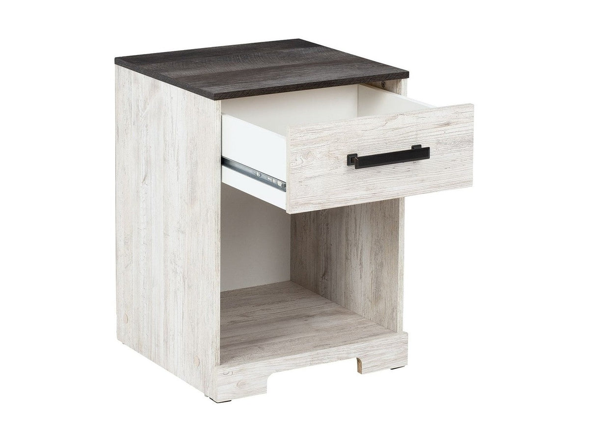 Shawburn - One Drawer Night Stand - Open Cubby - White / Black / Gray
