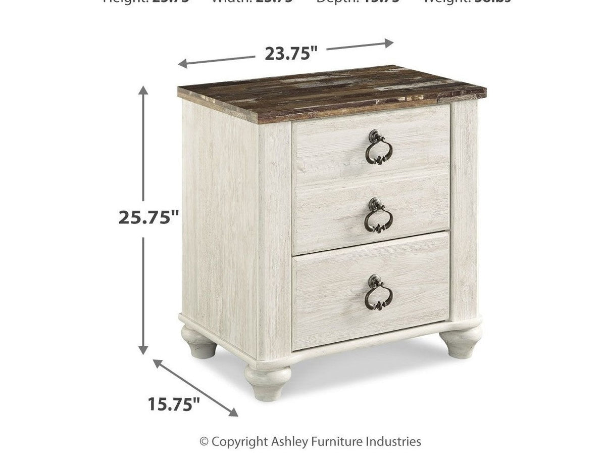 Willowton - Two Drawer Night Stand - Brown / Beige / White