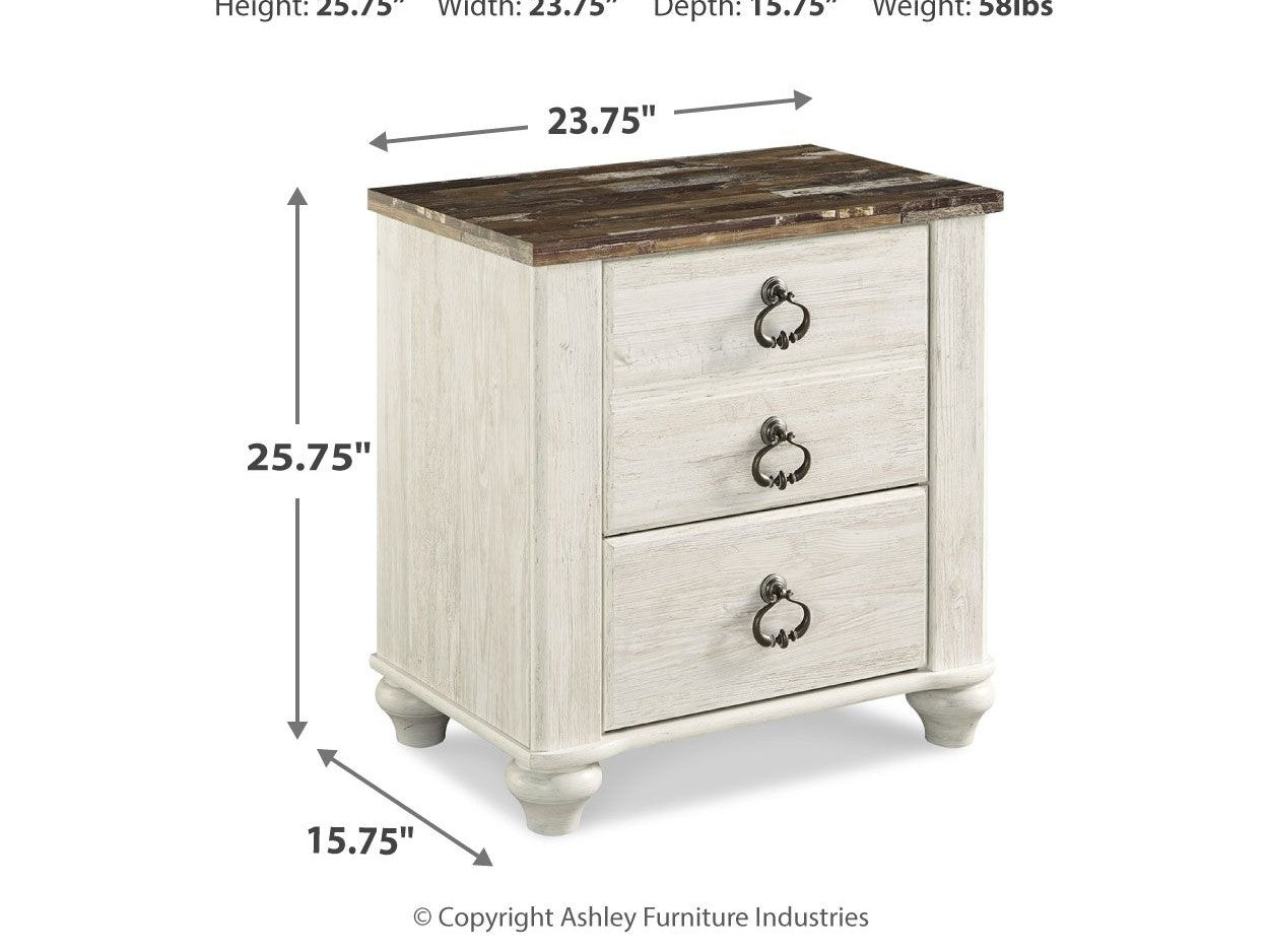 Willowton - Two Drawer Night Stand - Brown / Beige / White