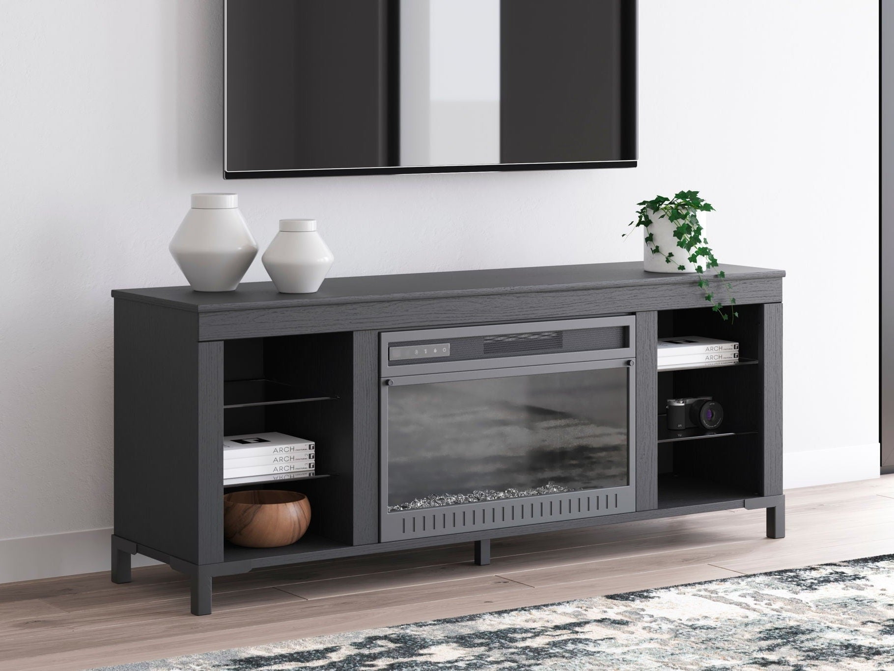 Cayberry - TV Stand With Fireplace - Black