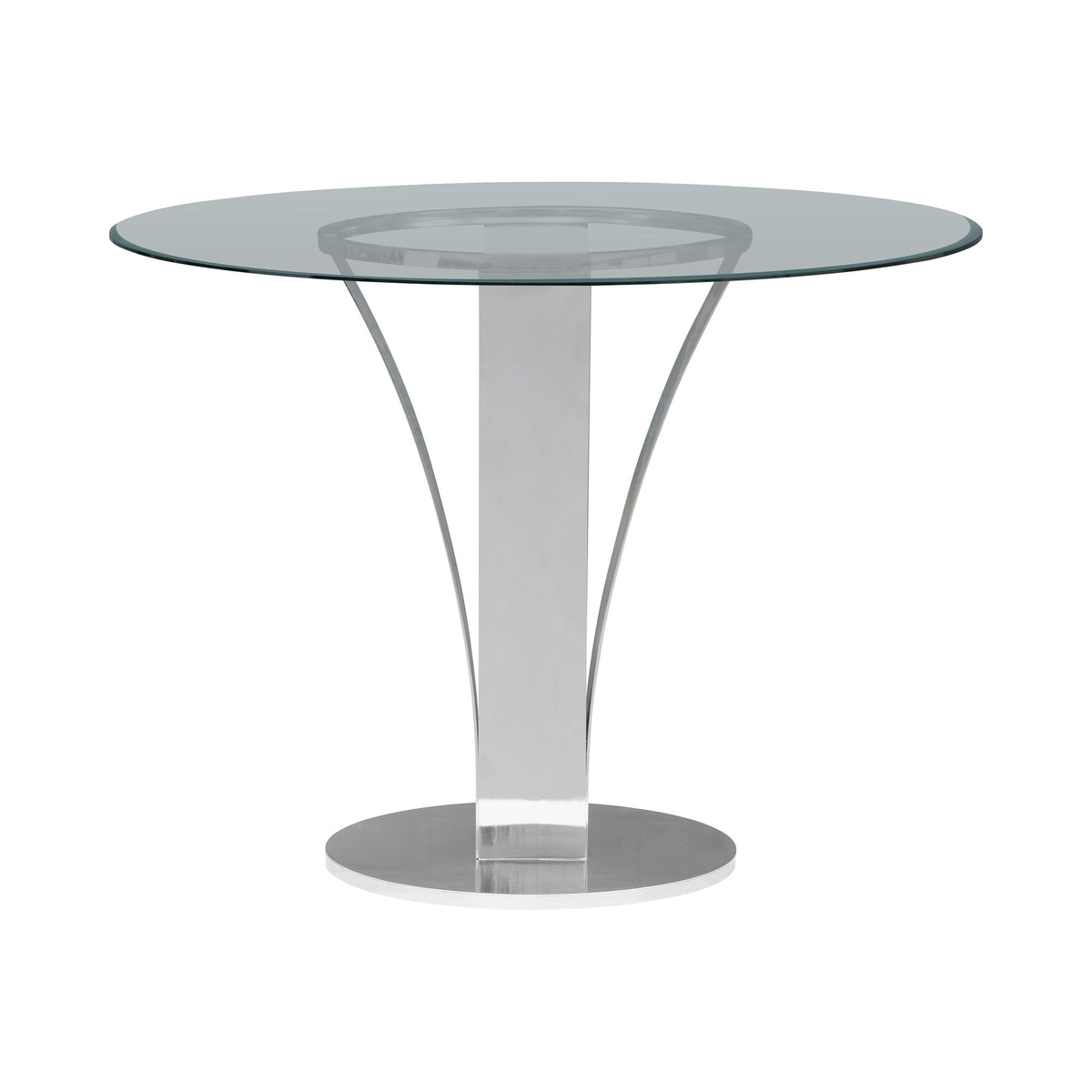 Celina - Modern Contemporary Round Tempered Glass 48" Pedestal Base Dining Table Seats Up To 4 - Shiny Nickel