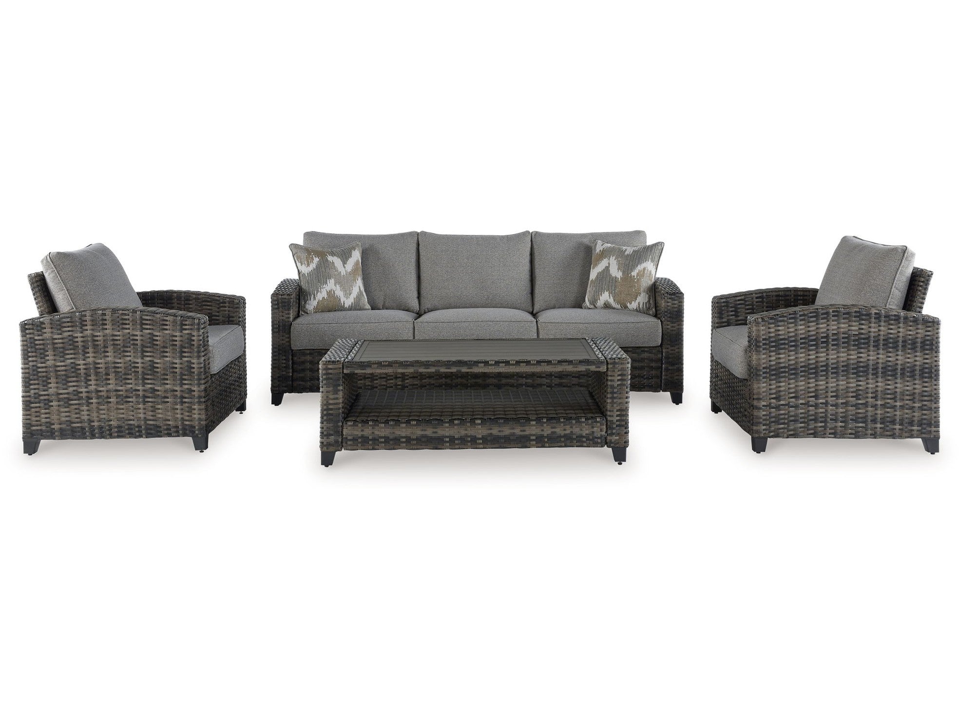 Oasis Court - Sofa, Chairs, Table Set (Set of 4) - Gray