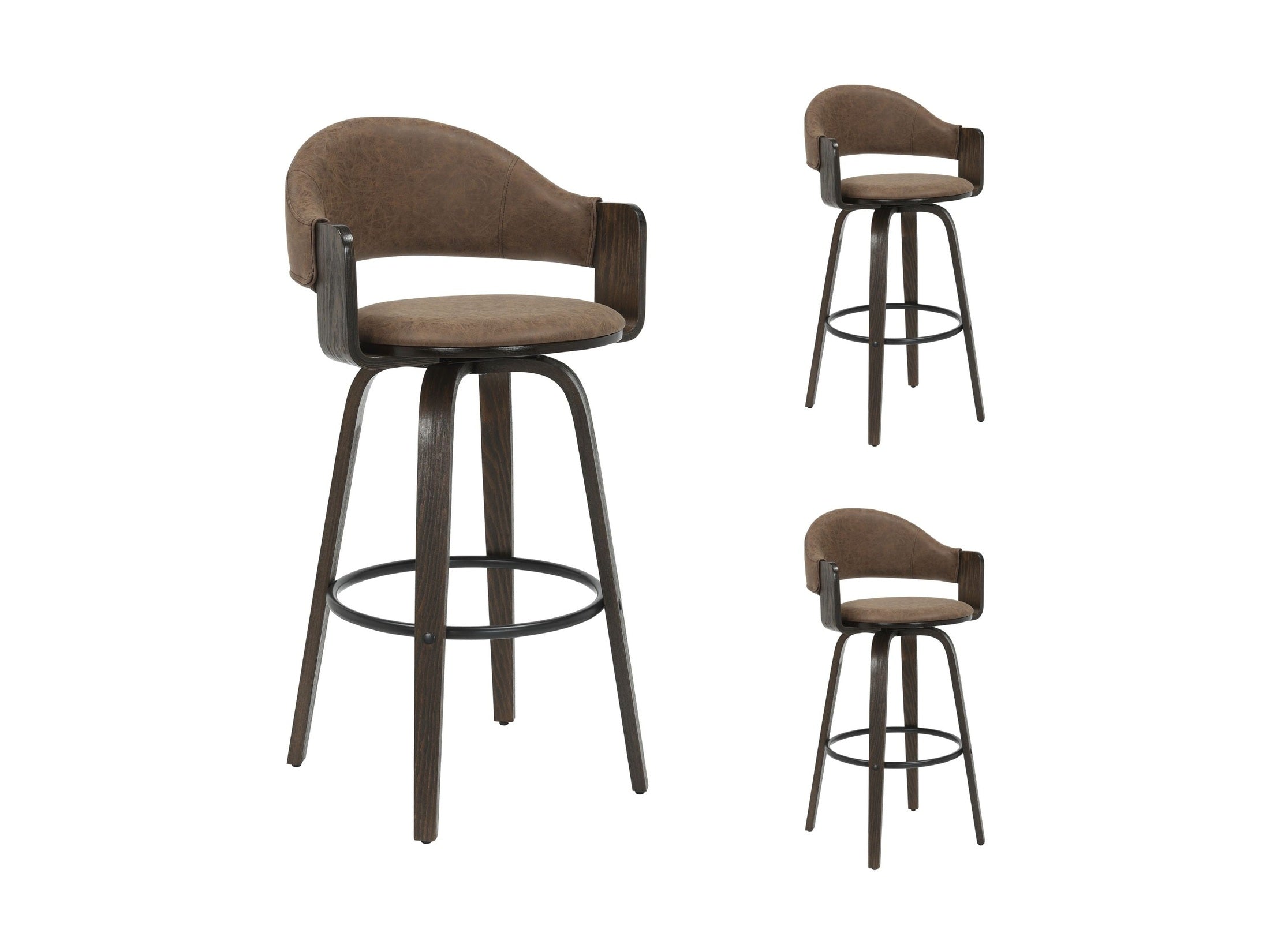 Daxton - Swivel Bar Height Round Back Wood Bar Stool With Faux Leather Seat
