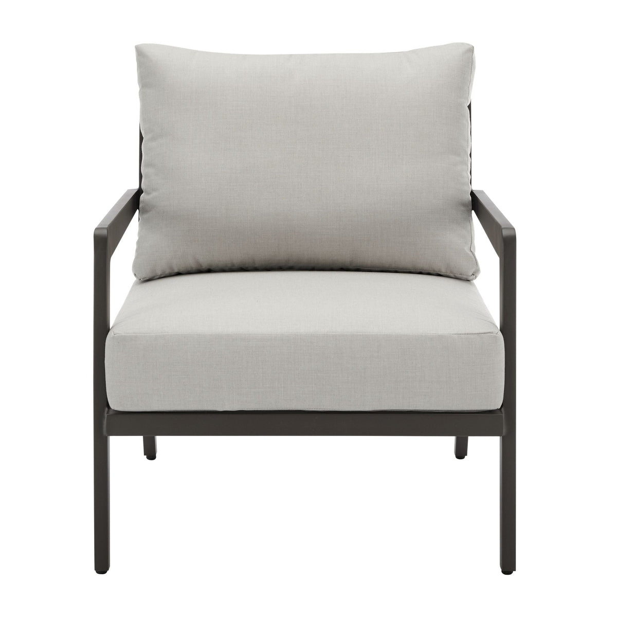 Avila - Outdoor Club Chair With Woven Rattan Back Aluminum Frame And Cushions - Dark Bronze / Silver Ash