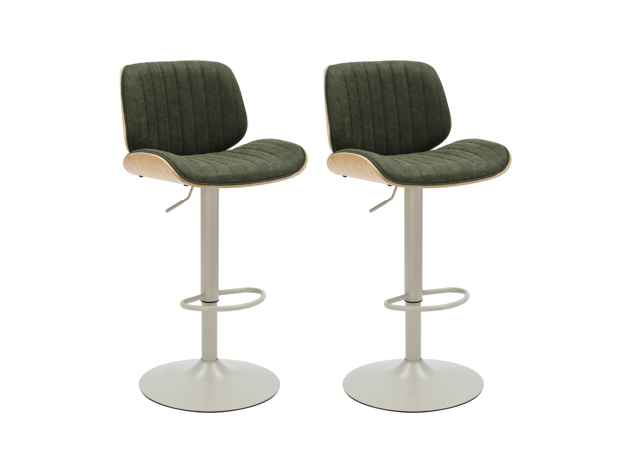 Brock - Adjustable Swivel Curved Back Wood Bar Stool With Faux Leather Seat