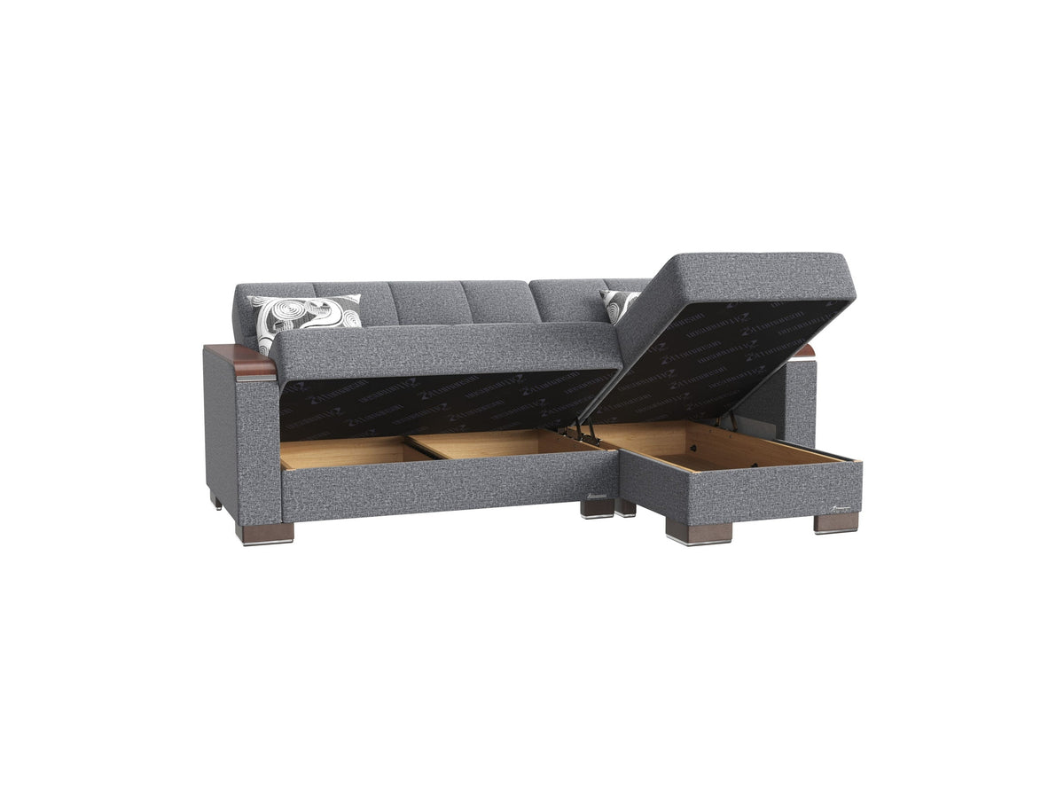 Ottomanson Armada X - Upholstered Convertible Wood Trimmed Chaise Lounge With Storage - Polyester