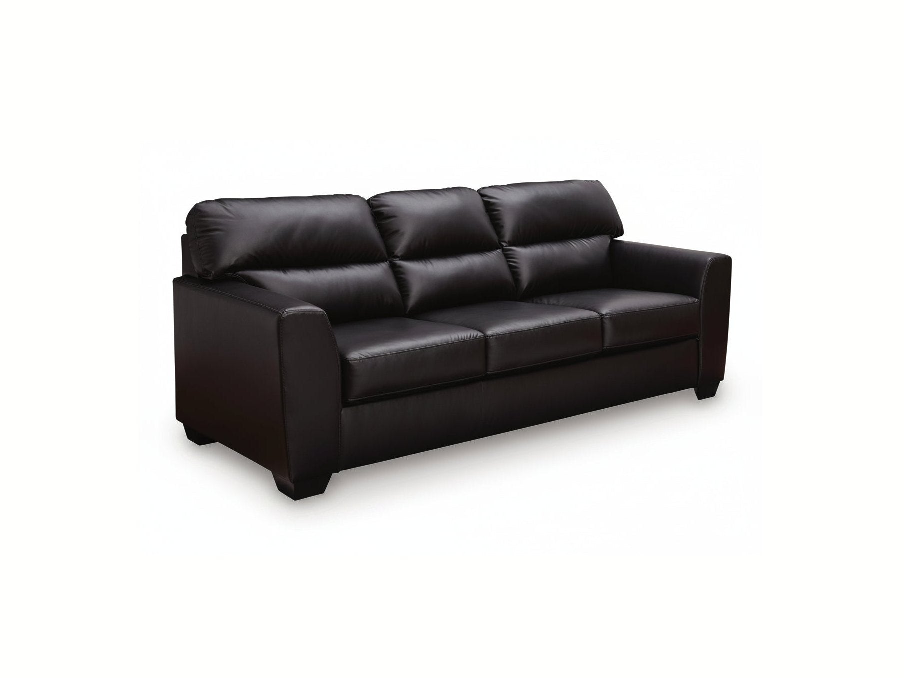 Black leather sofa on a white background
