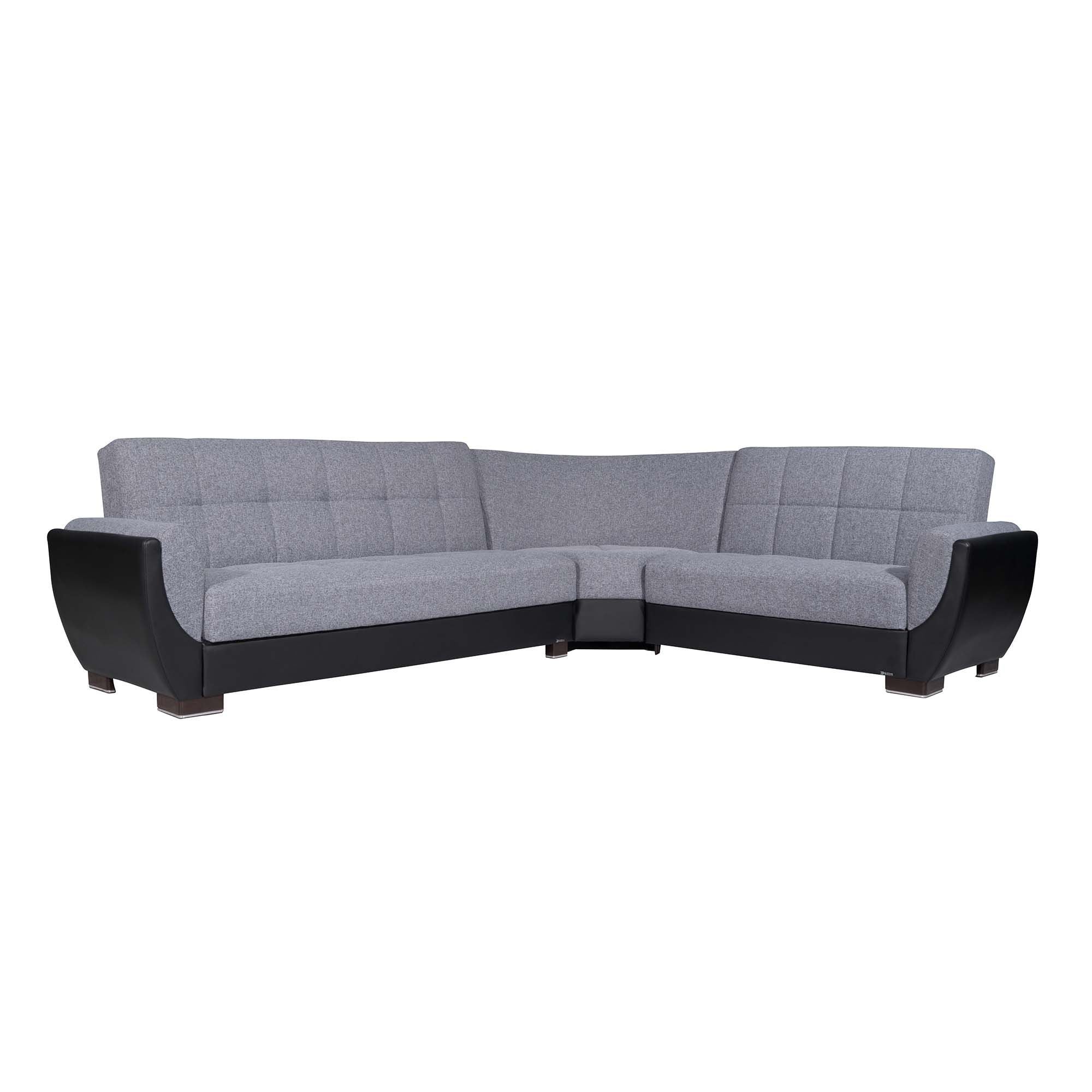 Ottomanson Armada Air - Upholstered Convertible Sectional With Storage - Gray/Black PU Polyester