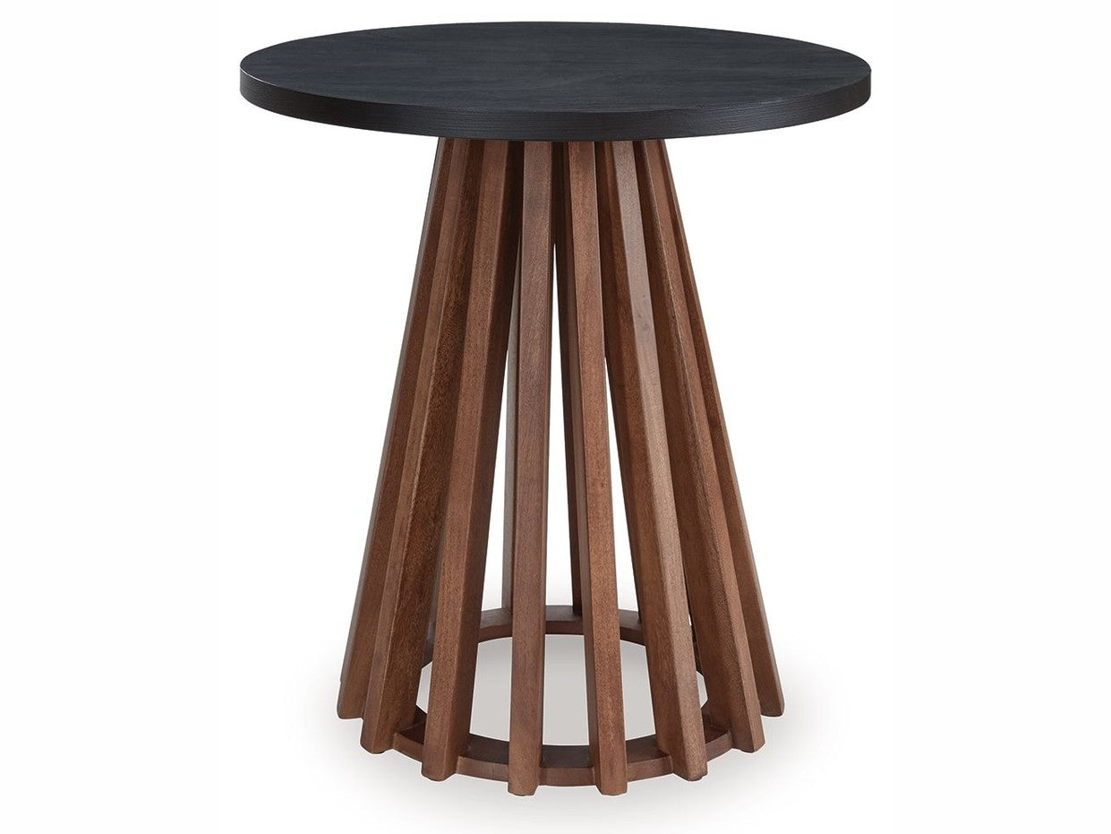 Kallari - Round End Table - Warm Brown / Black