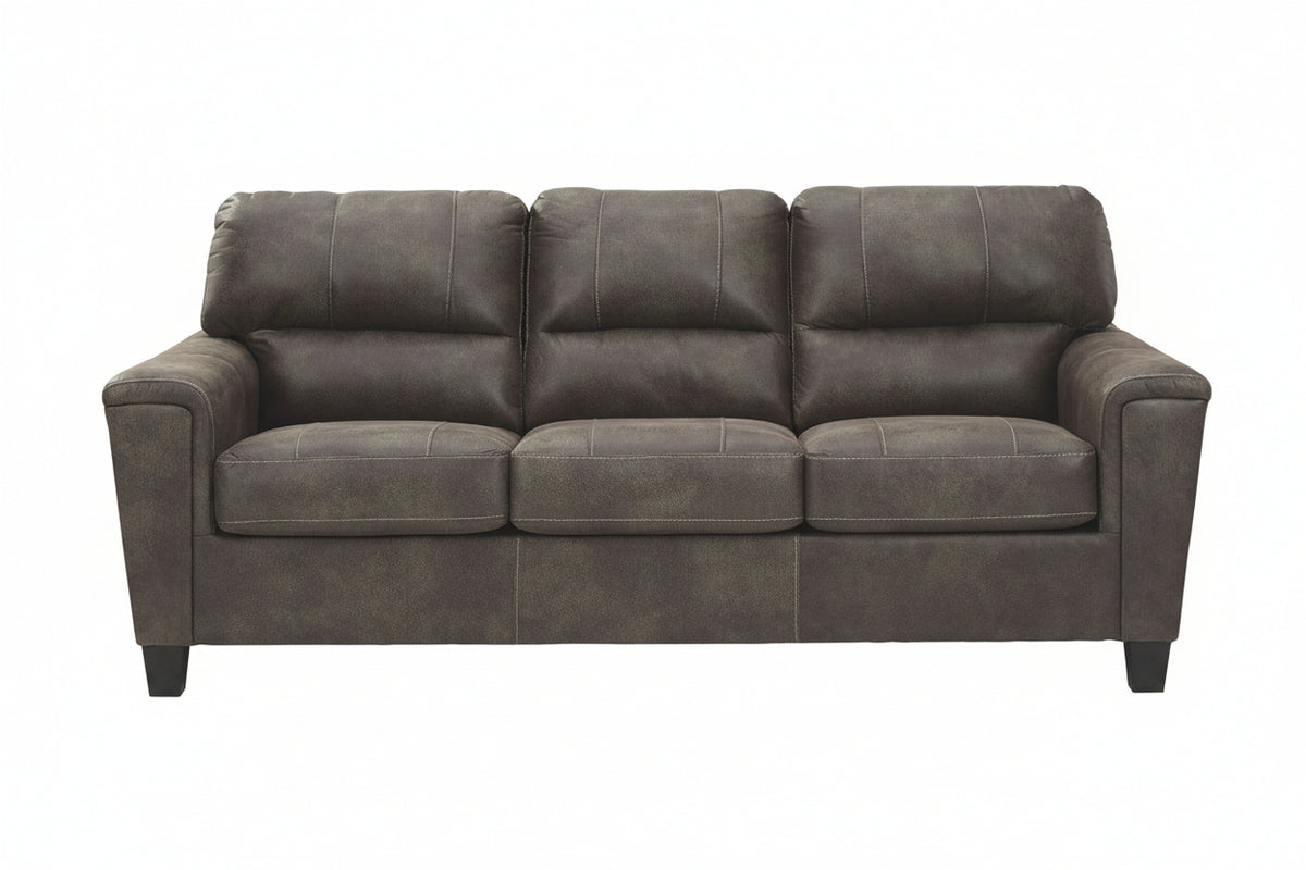 Gray leather sofa on a white background