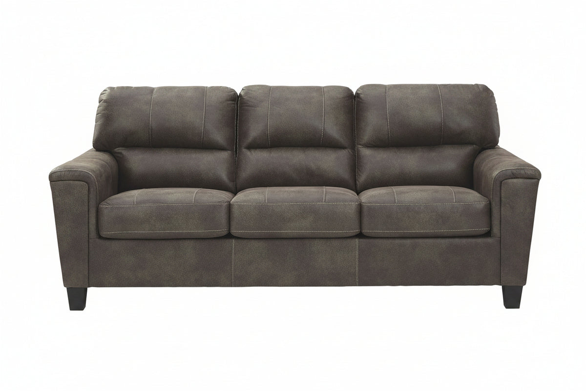 Gray leather sofa on a white background