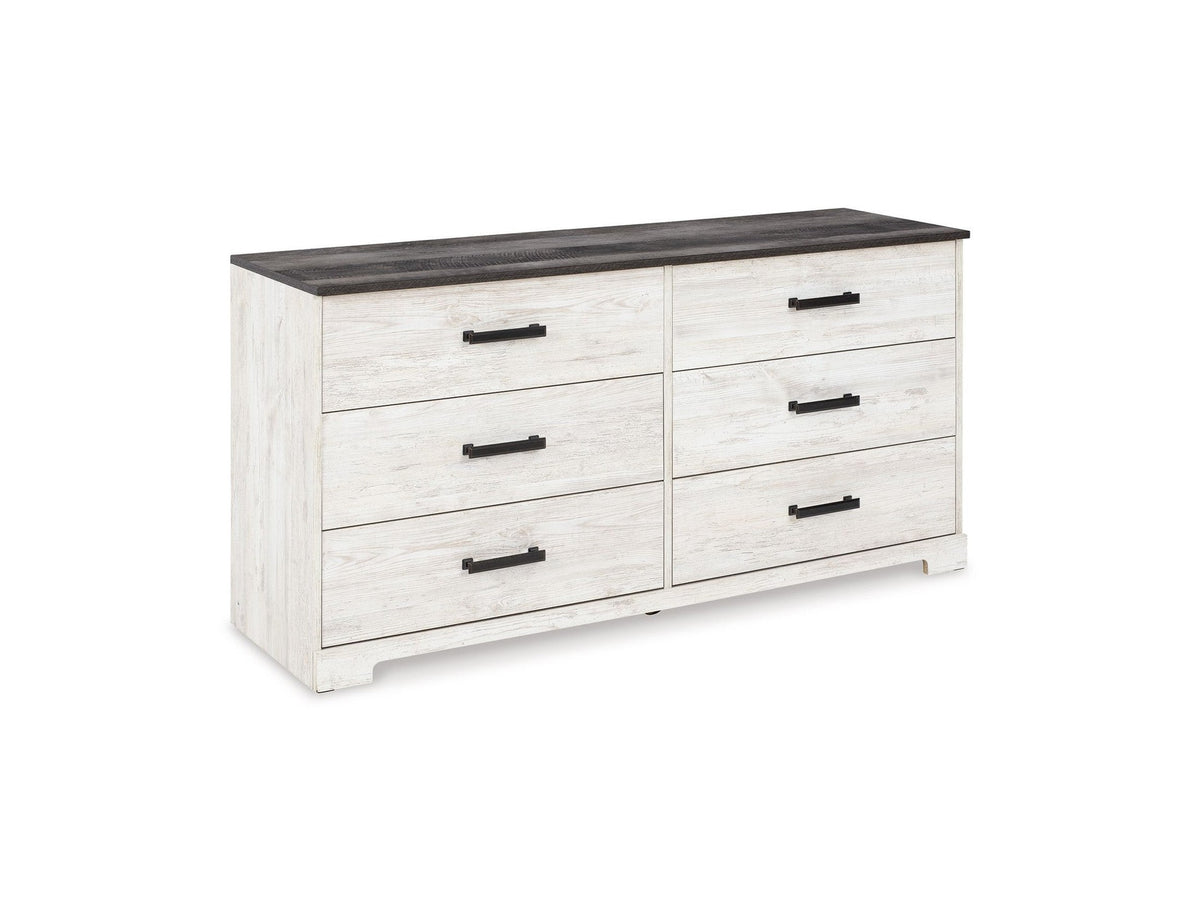 Shawburn - Six Drawer Dresser - Pewter-tone pulls - White / Black / Gray