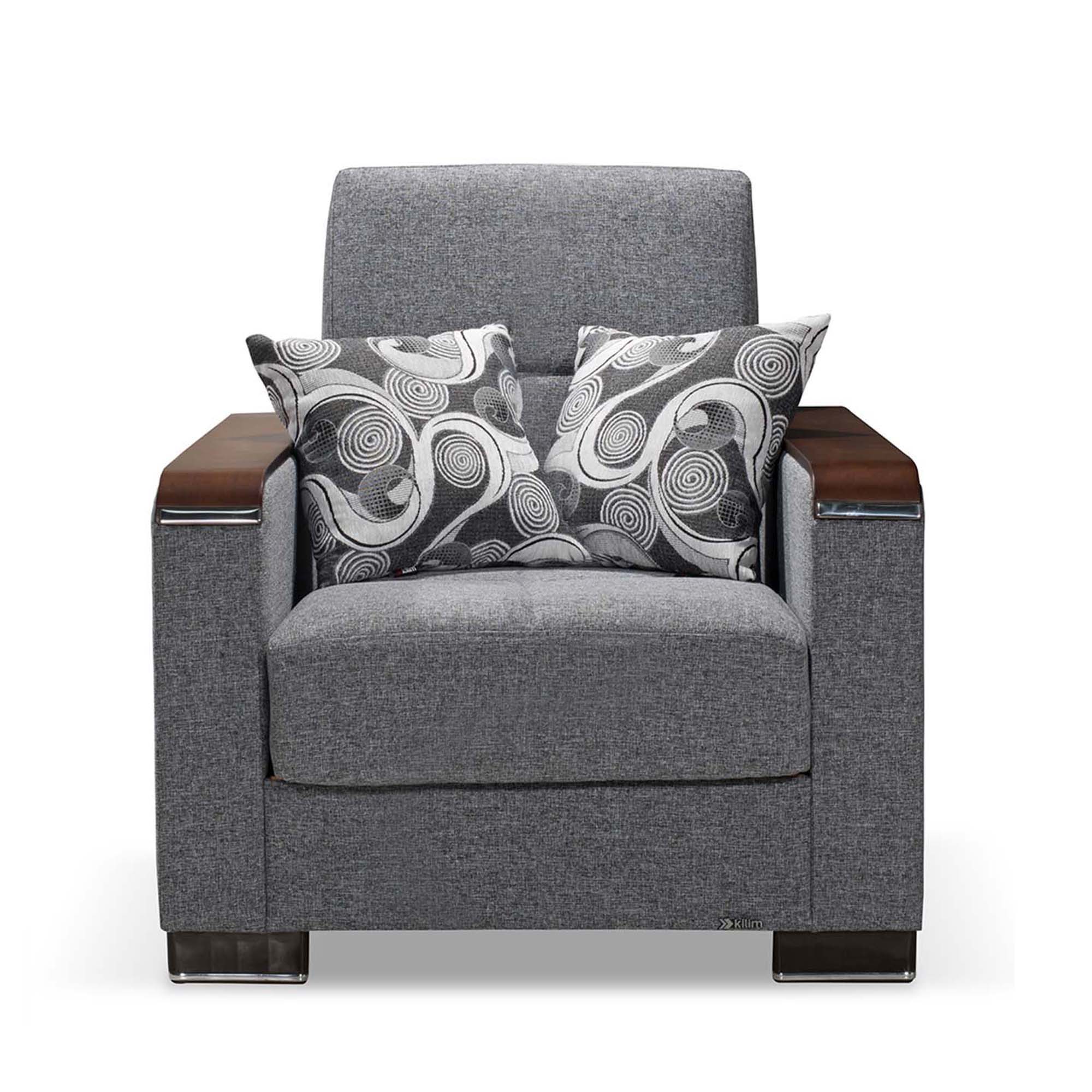 Ottomanson Armada X - Upholstered Convertible Wood Trimmed Armchair With Storage - Polyester