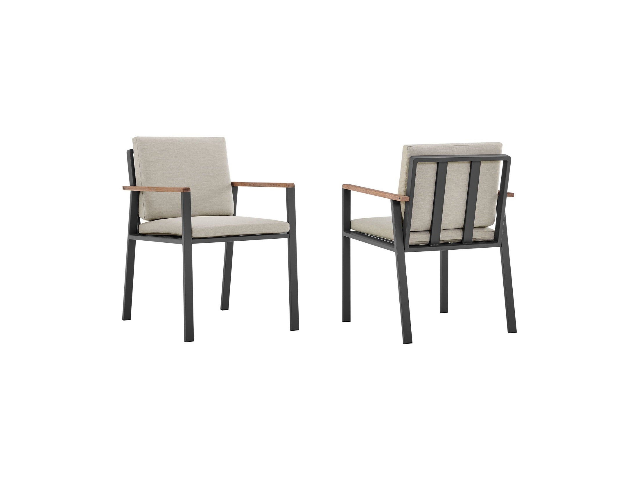 Nofi - Outdoor Patio Dining Chair With Cushions (Set of 2) - Charcoal / Taupe