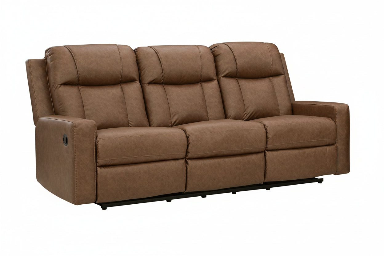 Brown Mackmenville leather sofa on a white background.