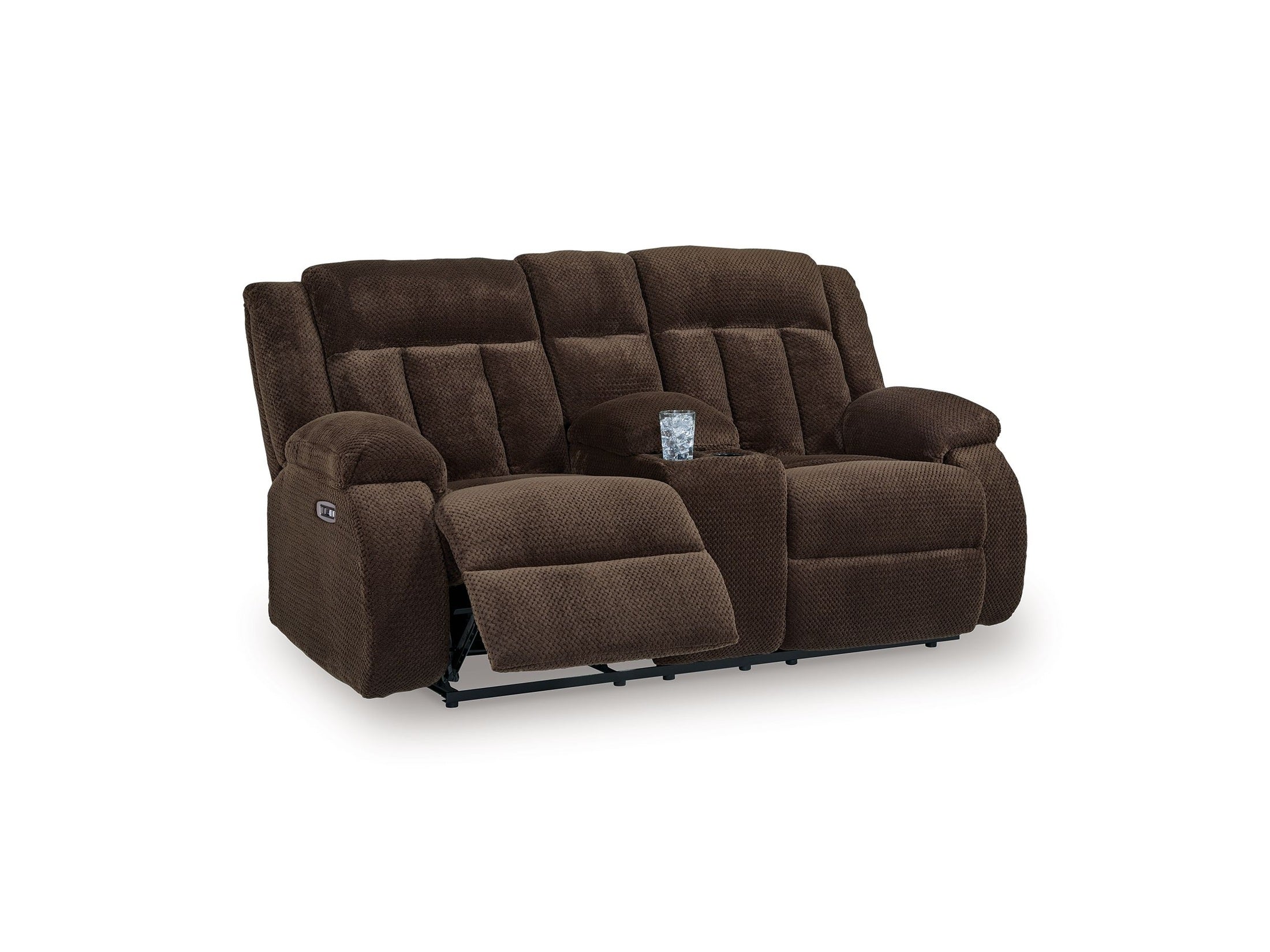 Free Wake - Double Relcining Power Loveseat With Console - Chocolate