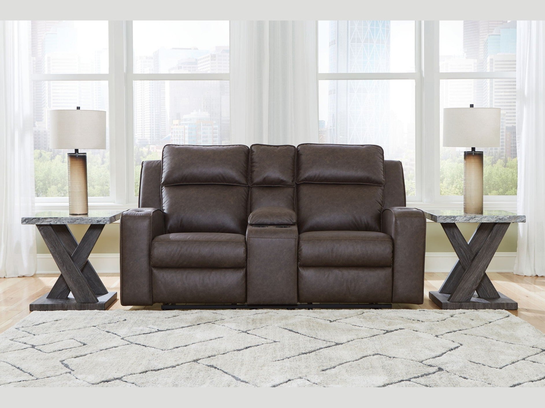 Lavenhorne - Dbl Rec Loveseat W/Console - Granite