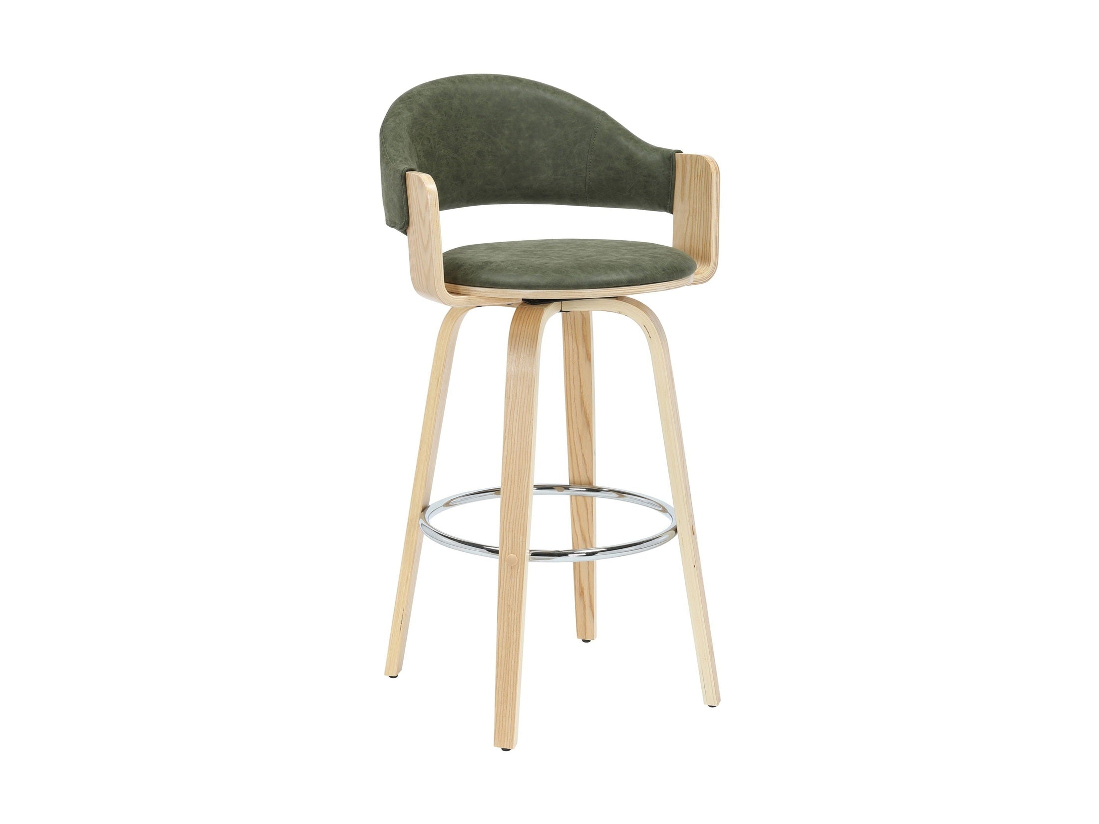 Daxton - Swivel Bar Height Round Back Wood Bar Stool With Faux Leather Seat