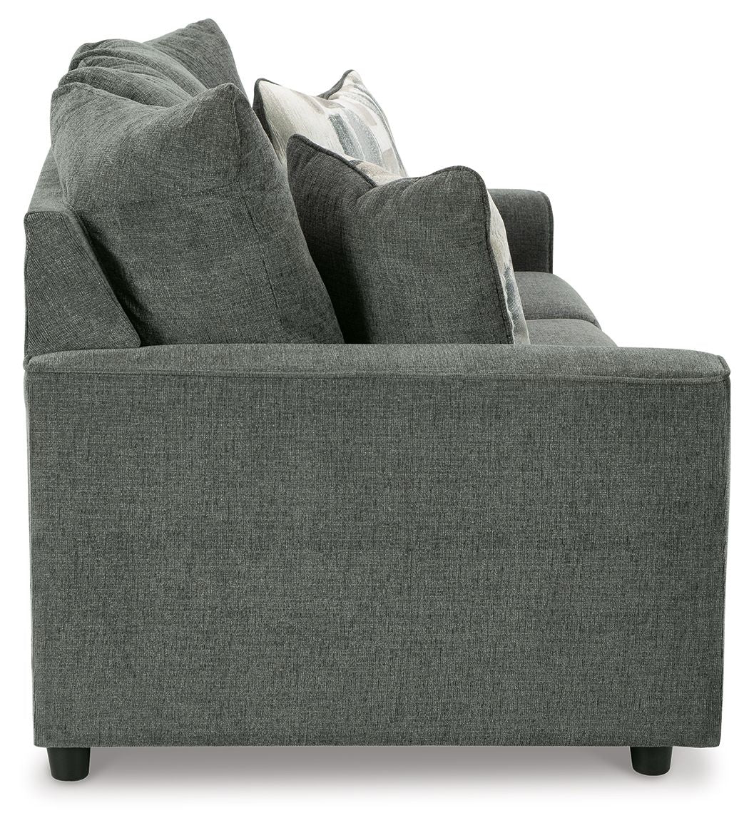 Gray sofa with cushions on a white background