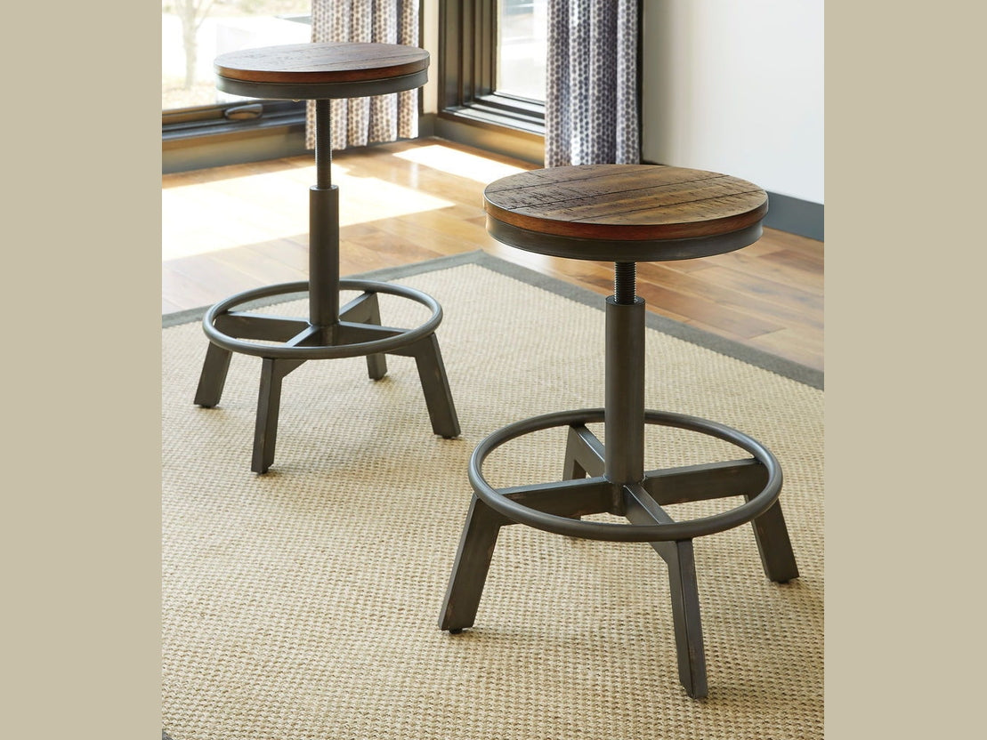 Torjin - 3 Pc. - Long Counter Table, 2 Stools - Dark Brown