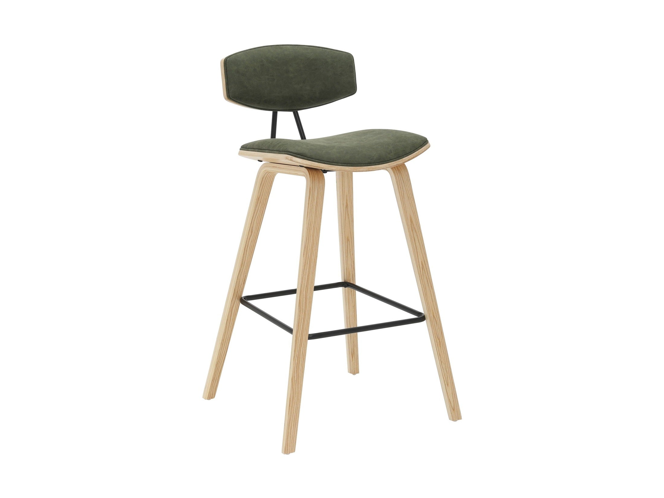 Fox - Bar Height Curved Back Wood Bar Stool With Faux Leather Seat