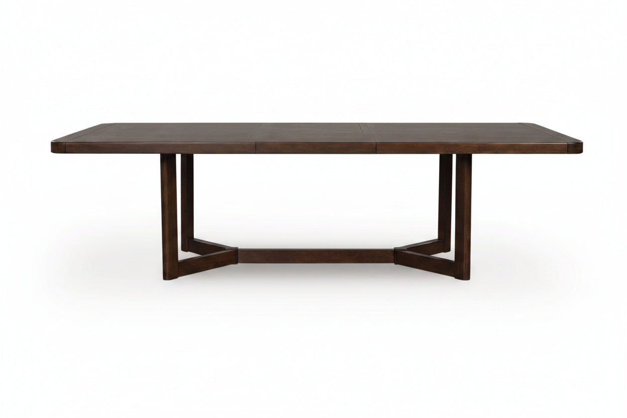 Dark wooden dining table on a white background