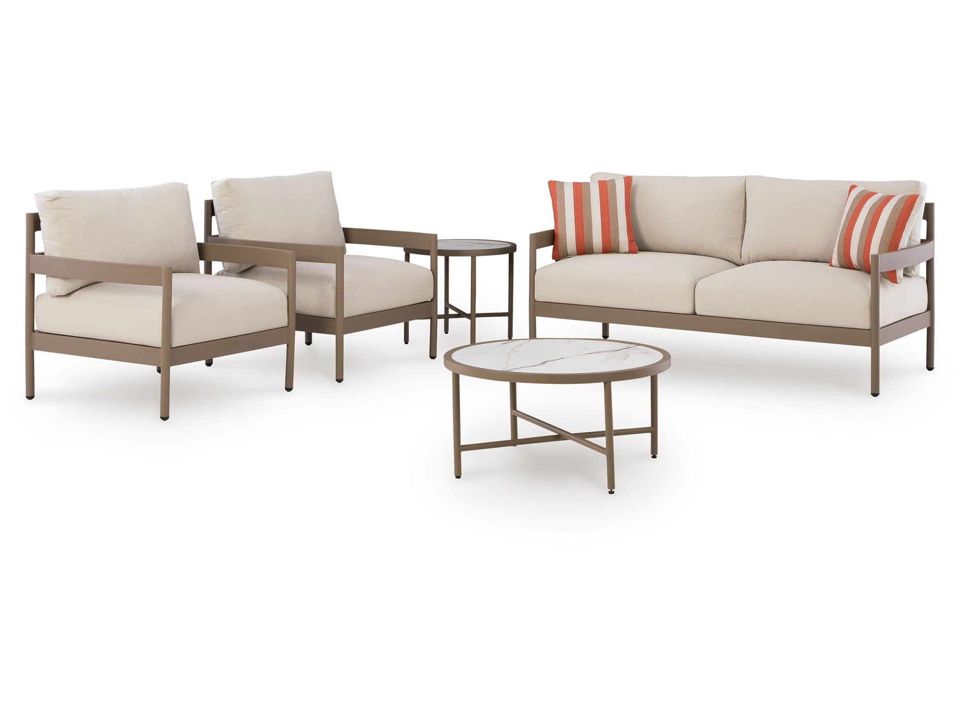 Big Creek Cove - Loveseat, Lounge Chairs, Tables Set (Set of 5) - Beige