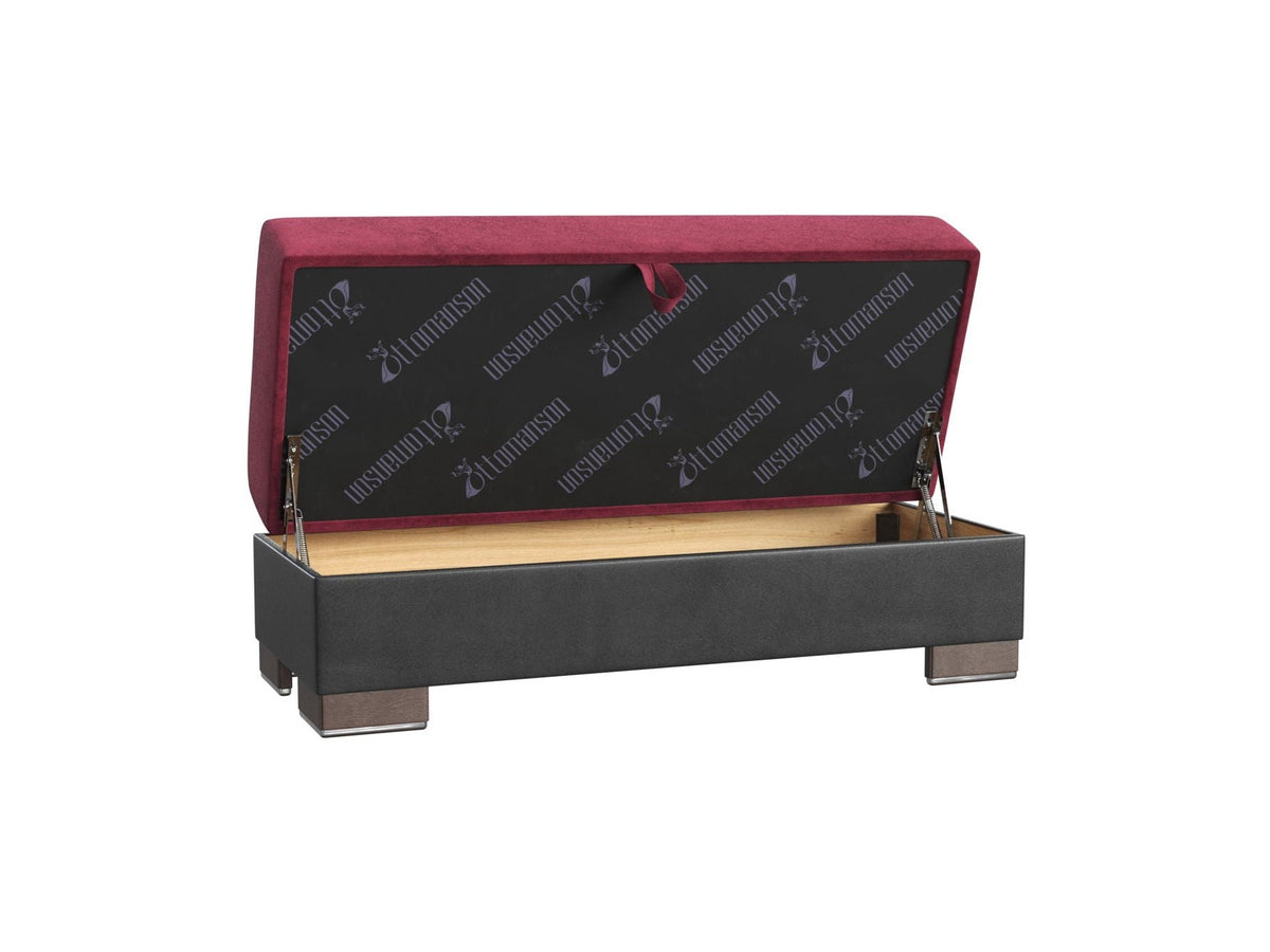 Ottomanson Armada X - Upholstered Convertible Wood Trimmed Ottoman With Storage - Microfiber