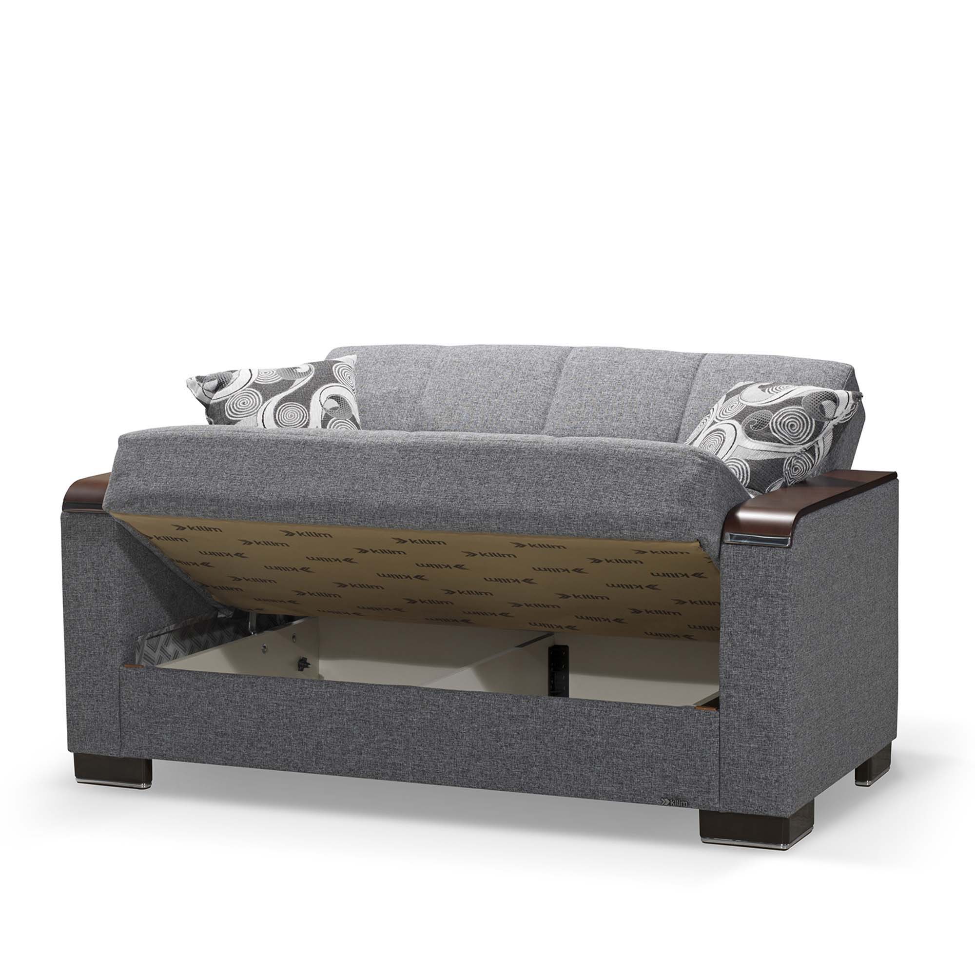 Ottomanson Armada X - Upholstered Convertible Wood Trimmed Loveseat With Storage - Polyester