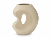 Odion beige ceramic vase with a circular hole on a white background