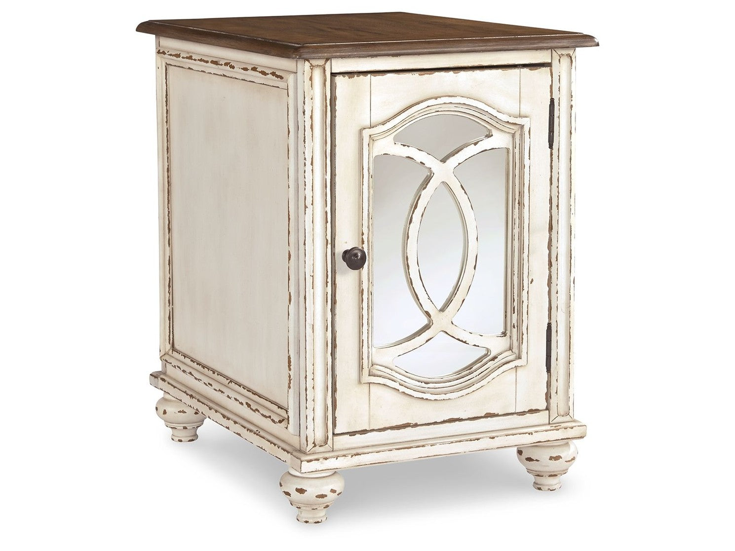 Realyn - Chair Side End Table - Insert Mirror - White / Brown