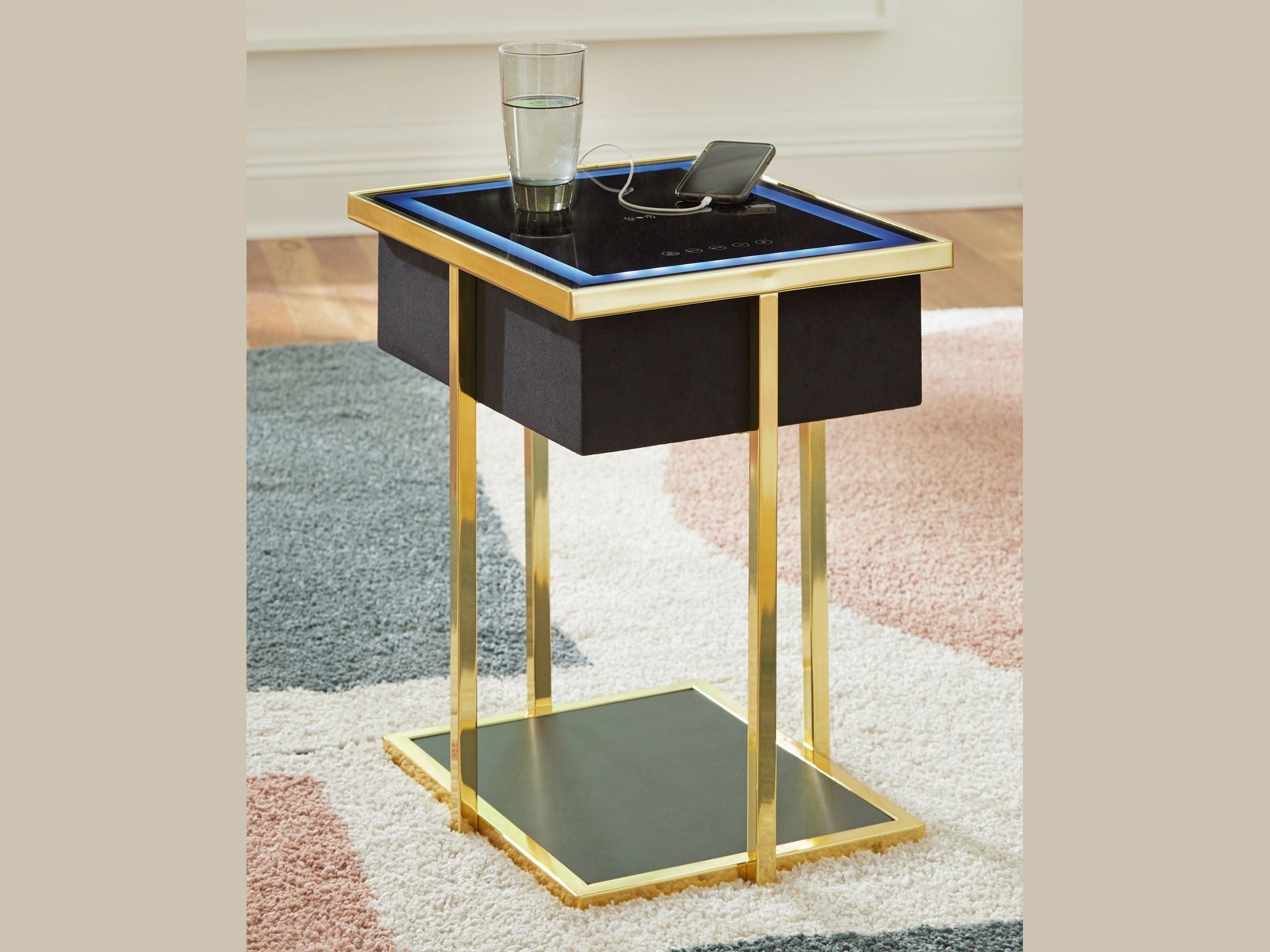 Rexwell - Accent Table With Speaker - Black / Gold Finish