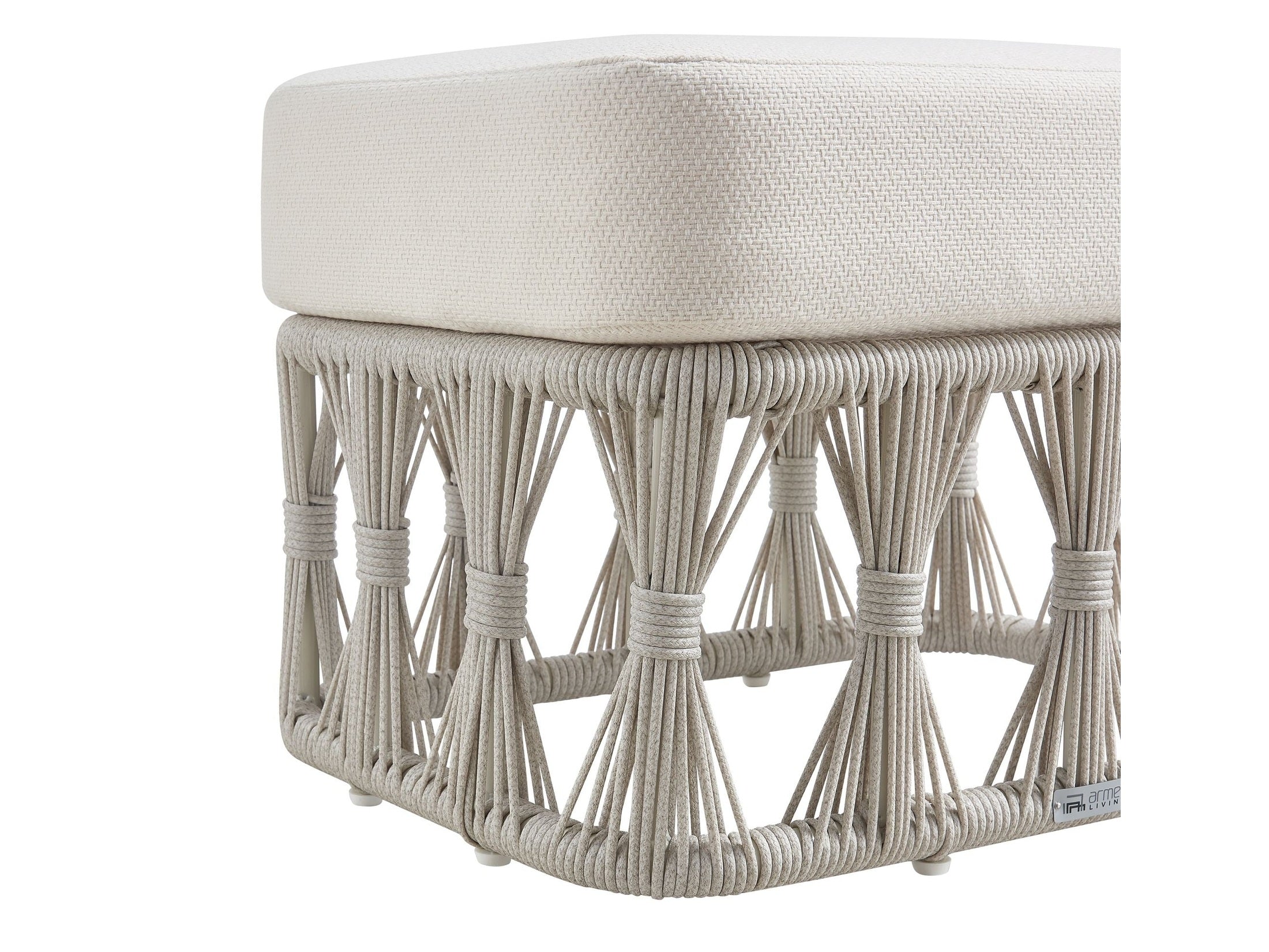 Breeze - Cream Metal Outdoor Ottoman With Cushions - Pearl