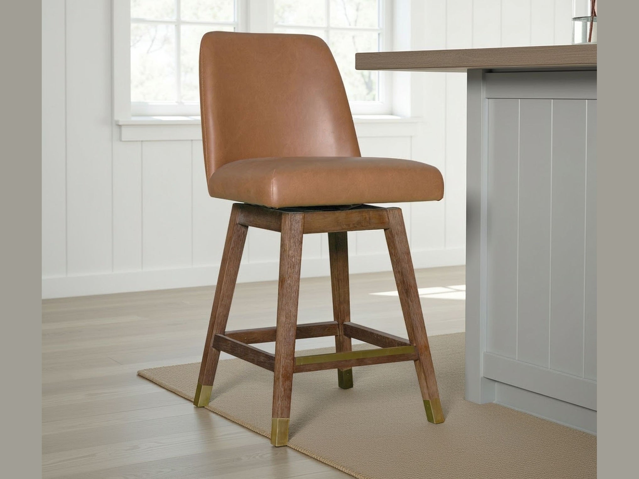 Amelia - Swivel Rubberwood Barstool With Faux Leather Seat