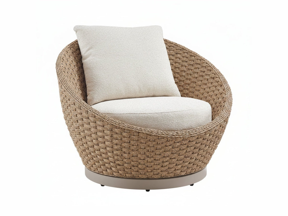 Kobalt - Metal Outdoor Swivel Lounge Chair With Cushions - Boucle White / Natural