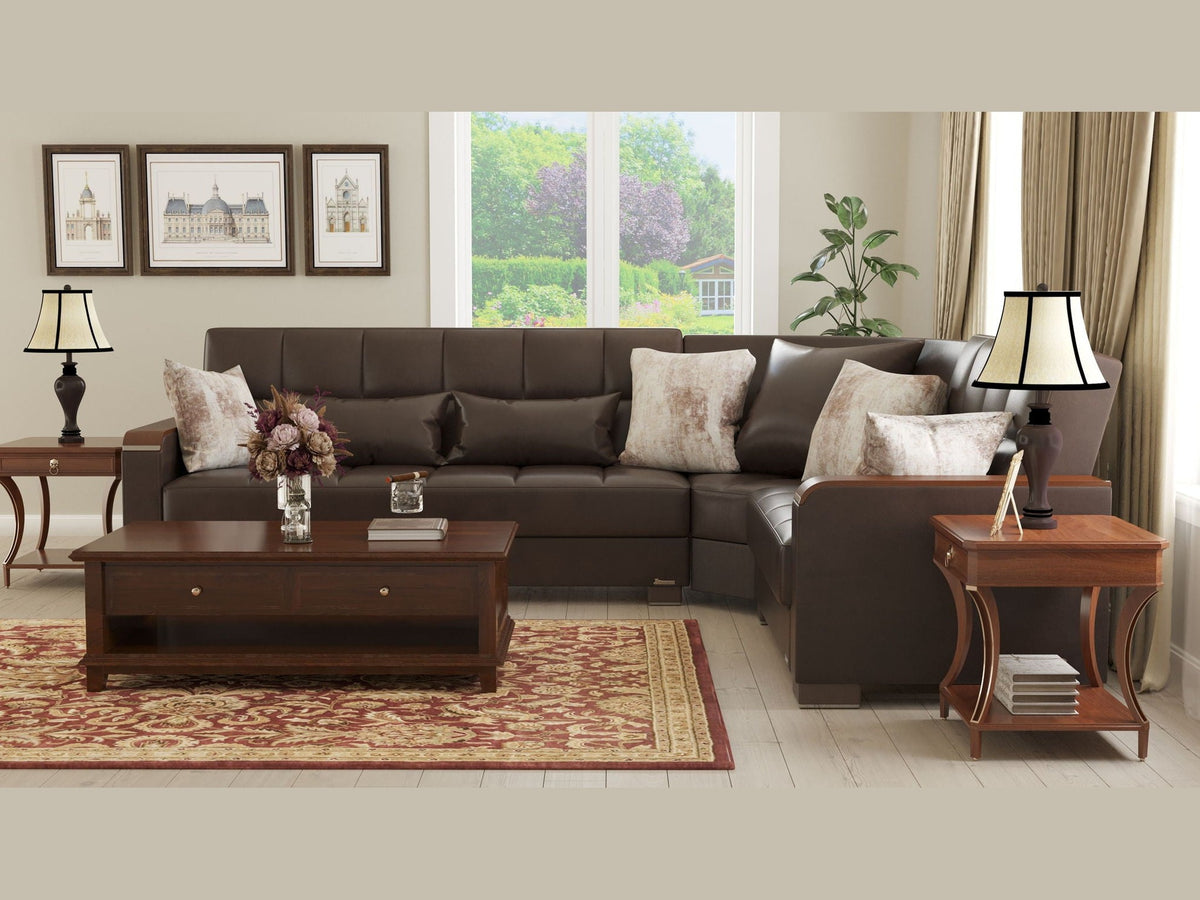 Ottomanson Armada X - Upholstered Convertible Wood Trimmed Sectional With Storage
