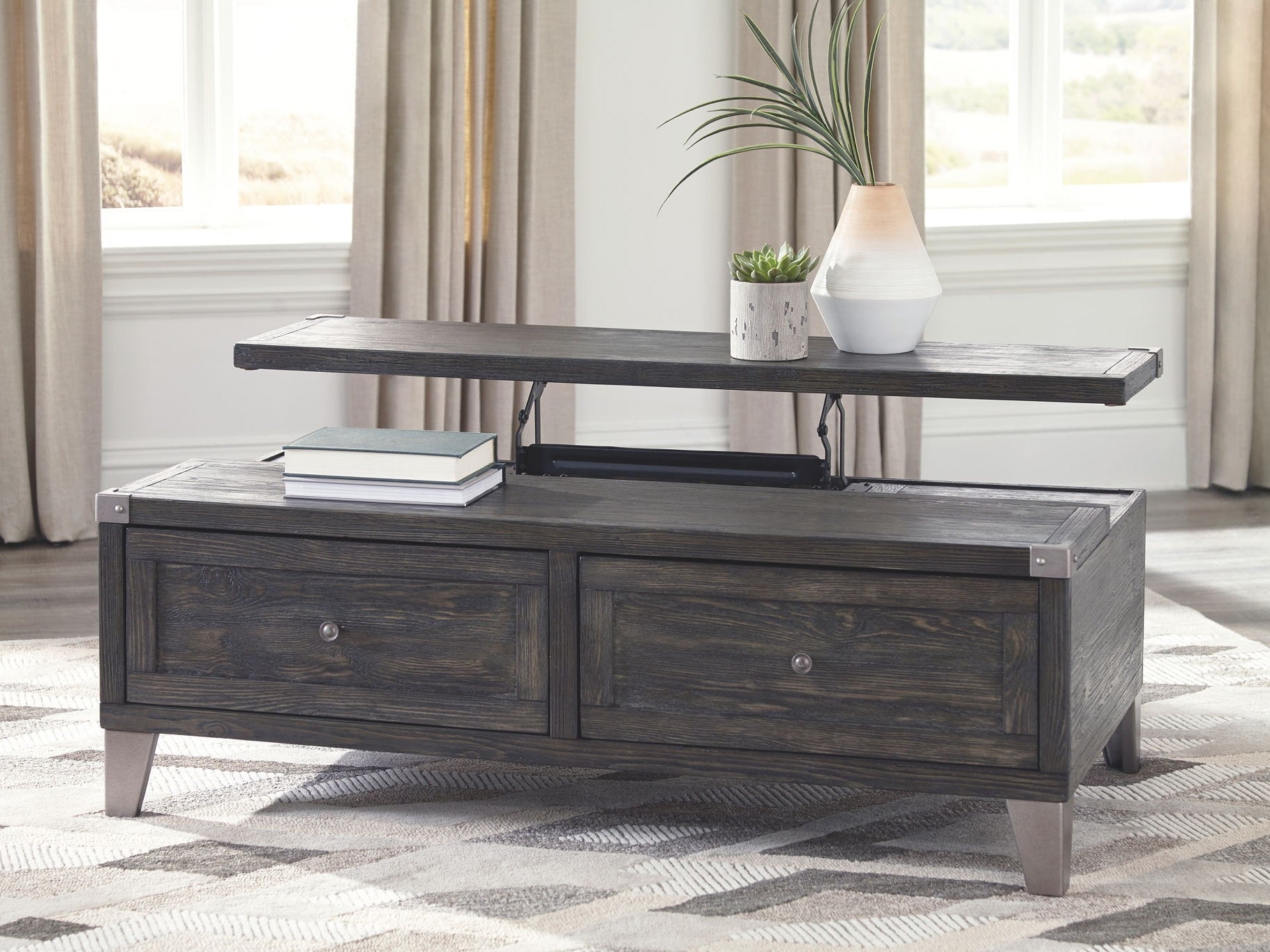 Todoe - Lift Top Cocktail Table - Dark Gray