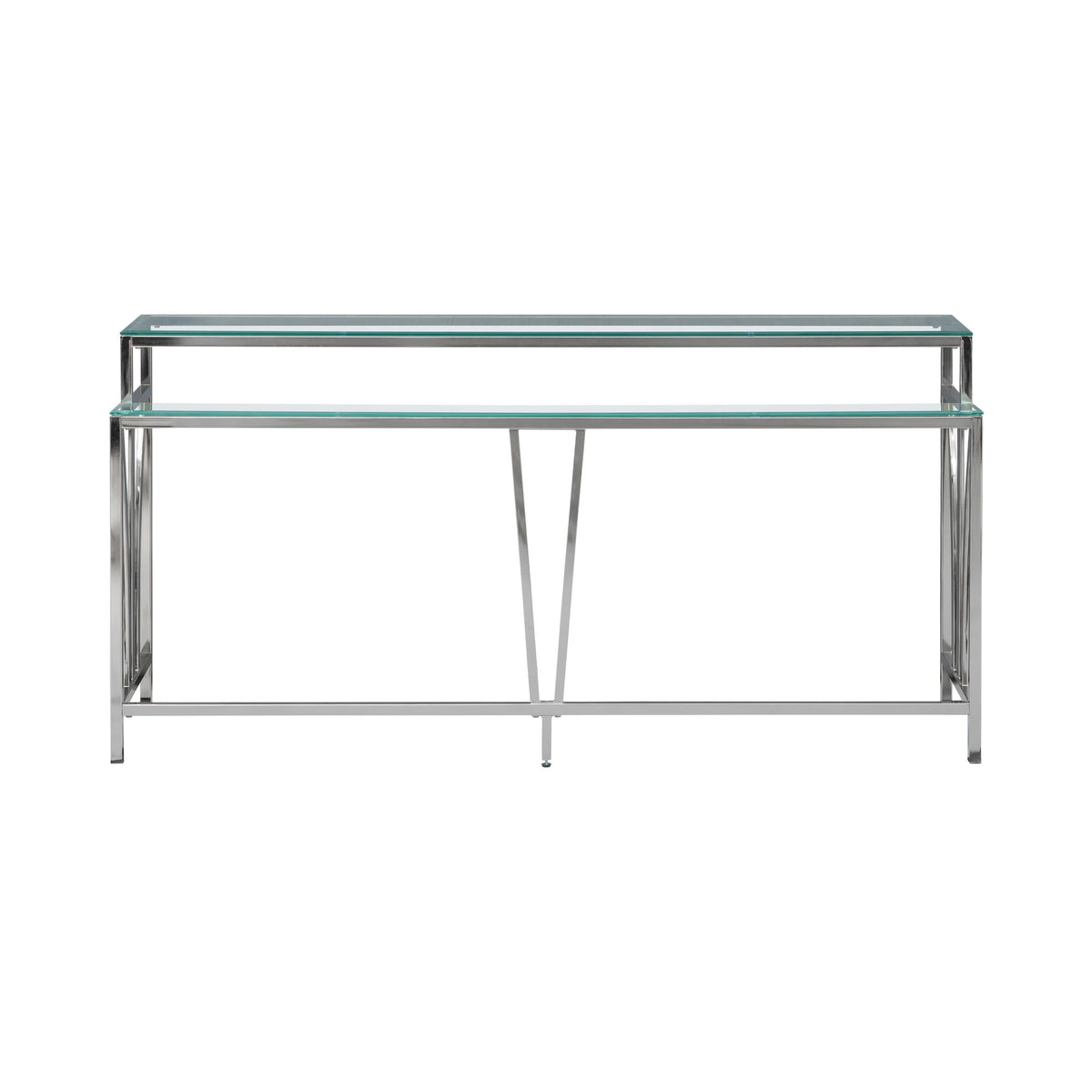 Celina - 72" Rectangle Tempered Glass Console Table - Shiny Nickel