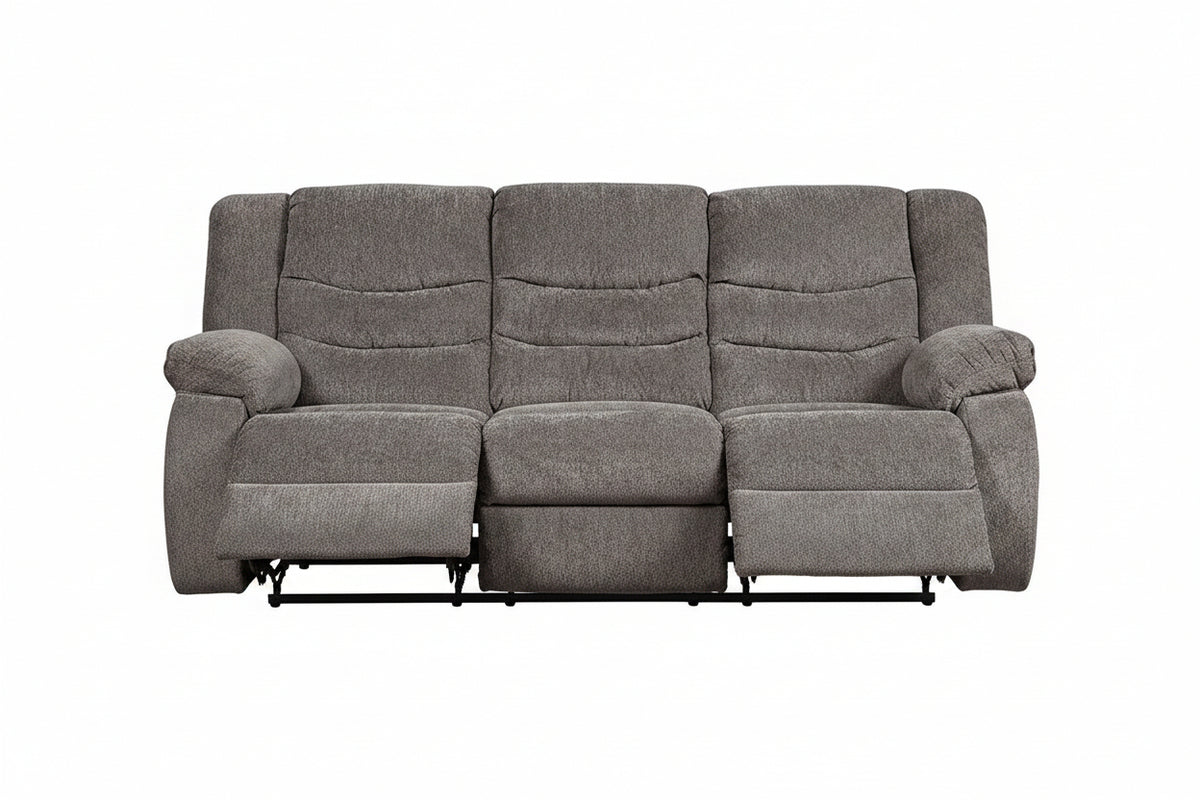 Gray sofa with multiple cushions on a white background