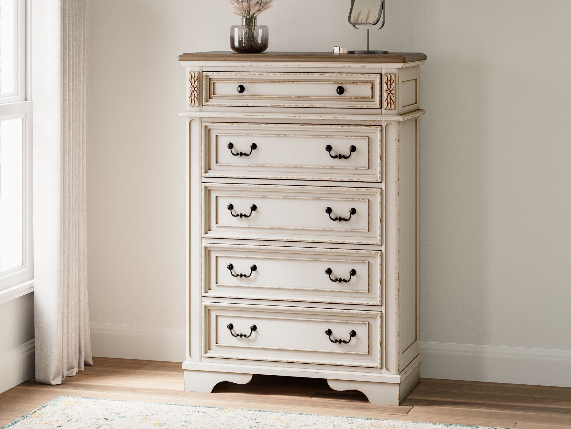 Realyn - Five Drawer Chest - White / Brown / Beige