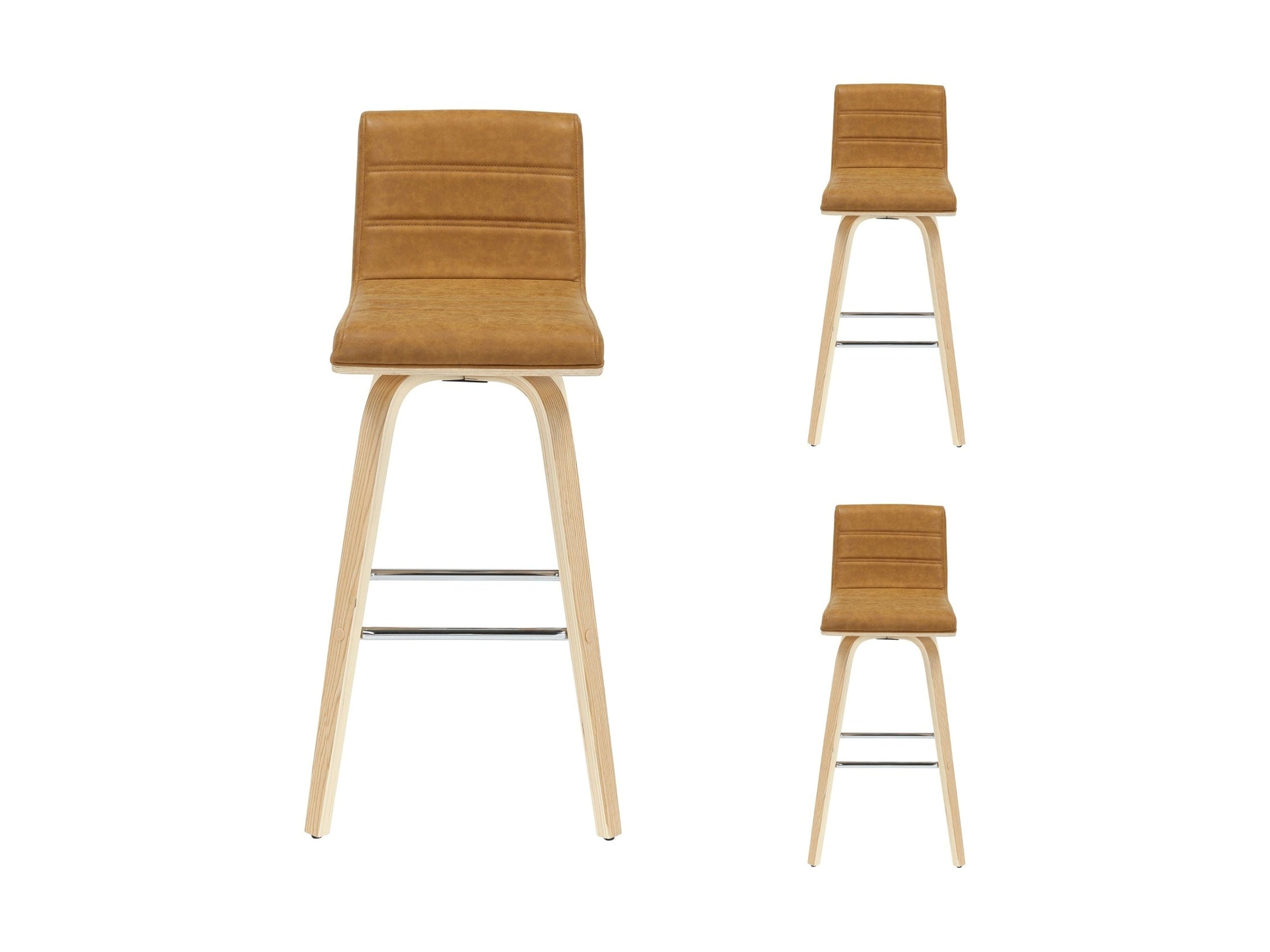 Vienna - 39.5" Swivel Bar Height Square Back Wood Bar Stool With Faux Leather Seat