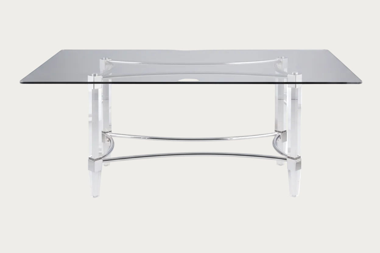 4038 glass-top dining table with acrylic frame on a white background
