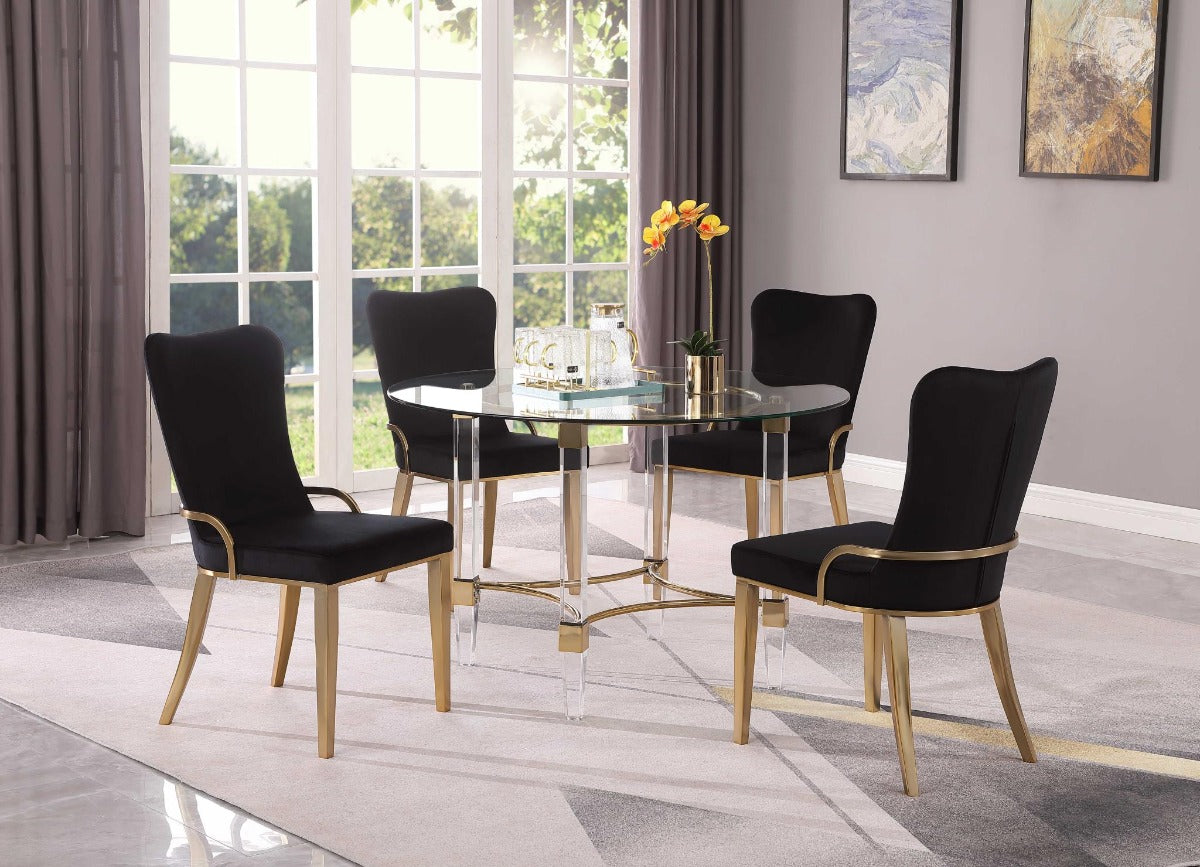 4038 Round Glass-top Dining Table with Acrylic & Steel Base with Golden Accents