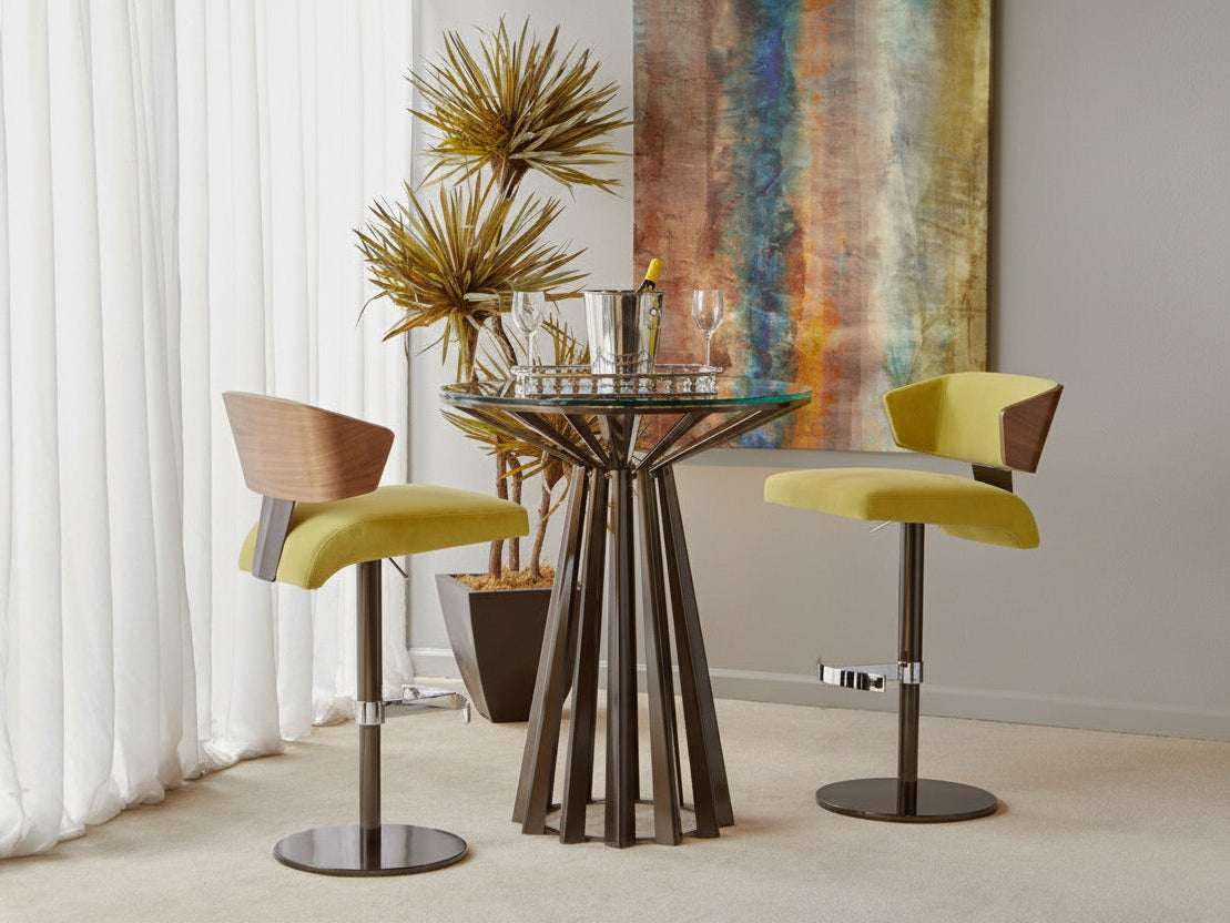 Elite Modern Costa swivel bar stools in a stylish room.