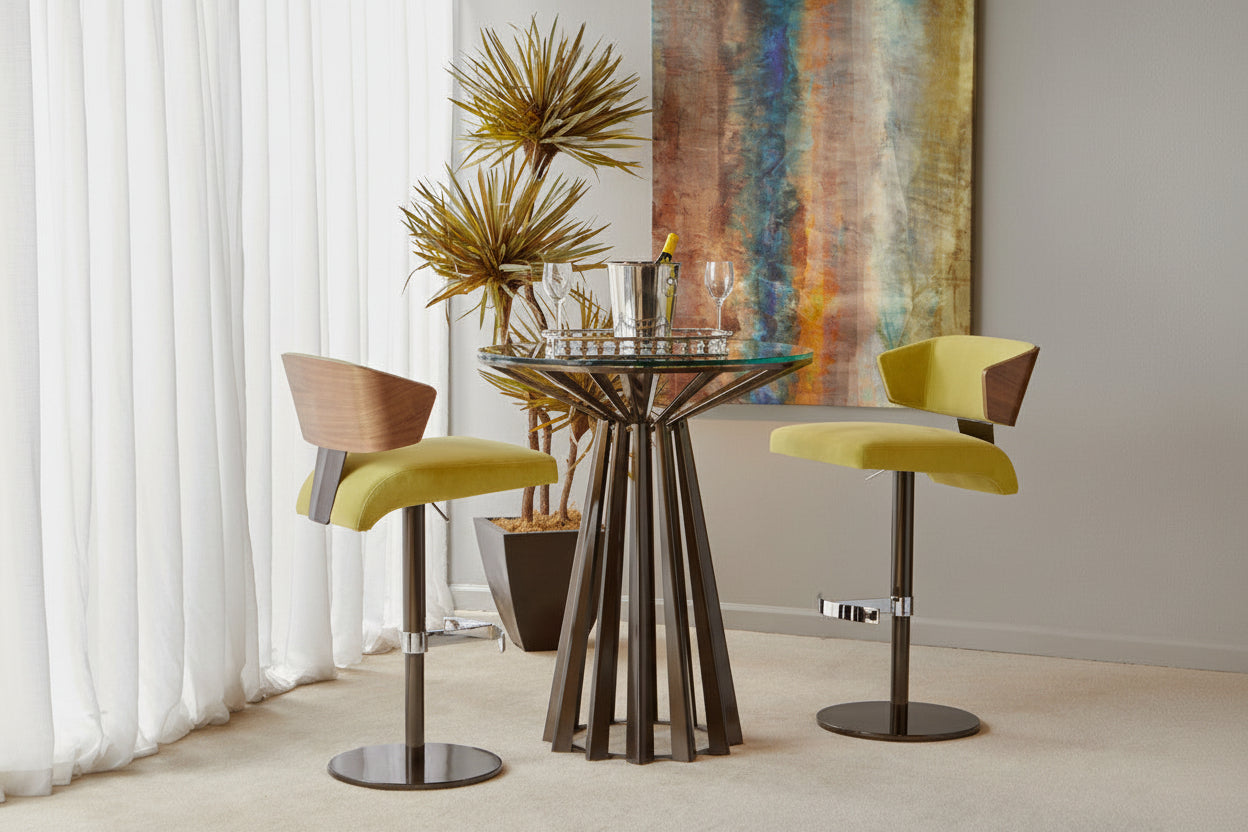 Elite Modern Costa swivel bar stools in a stylish room.