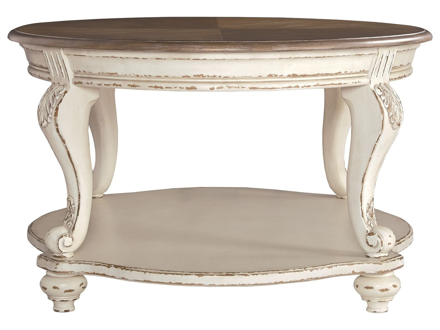 Realyn - Oval Cocktail Table - White / Brown