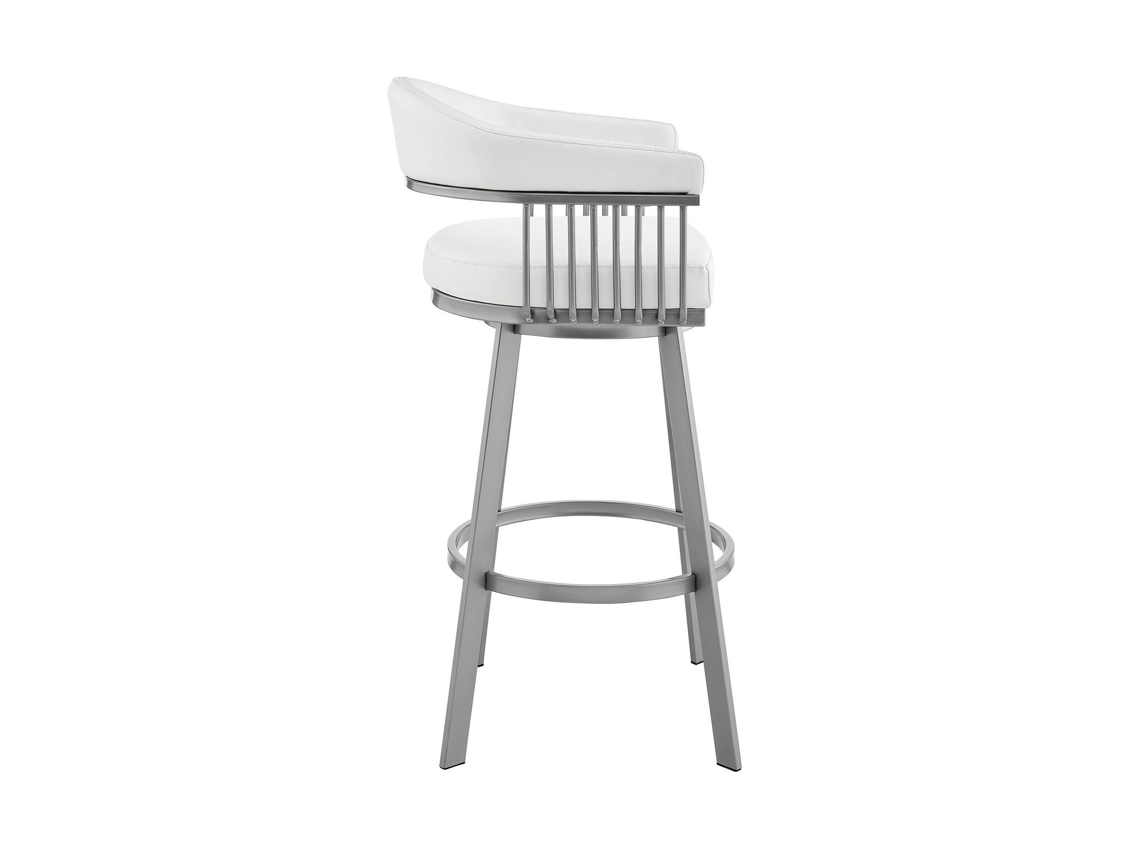 Bronson - 25" Counter Height Swivel Bar Stool - Silver Finish And White Faux Leather