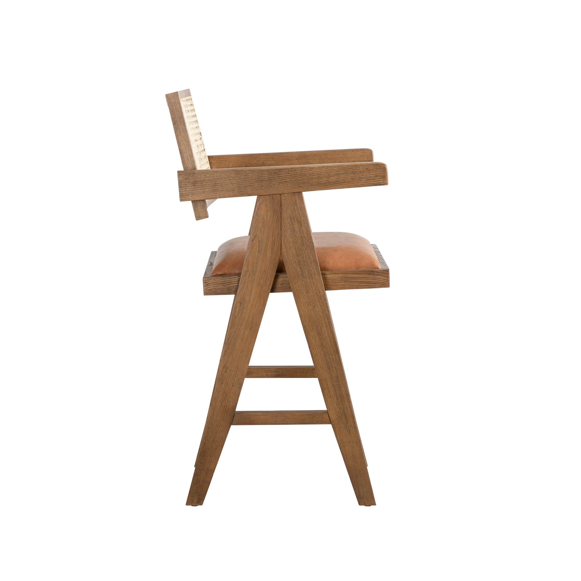 Harley - Nutmeg Brown Solid Wood And Rattan Upholstered 26" Counter Height Barstool